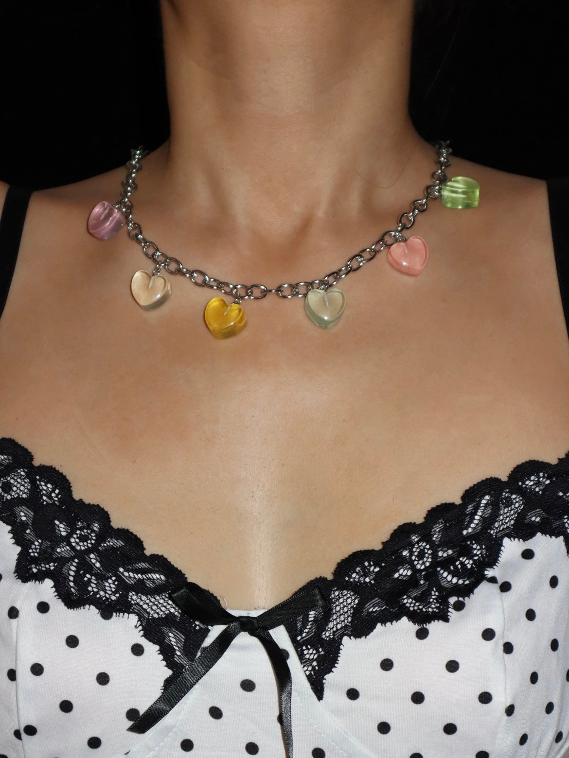 Isla Colorful Hearts Silver Necklace