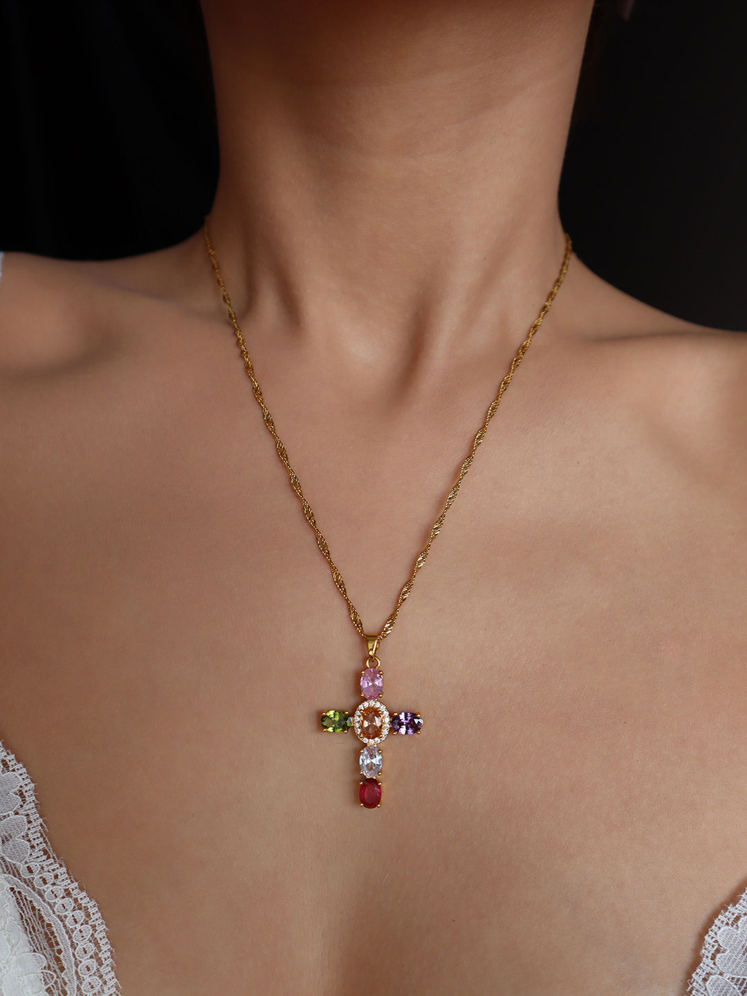 Mamie Colorful Cross Necklace - Kuri Jewelry