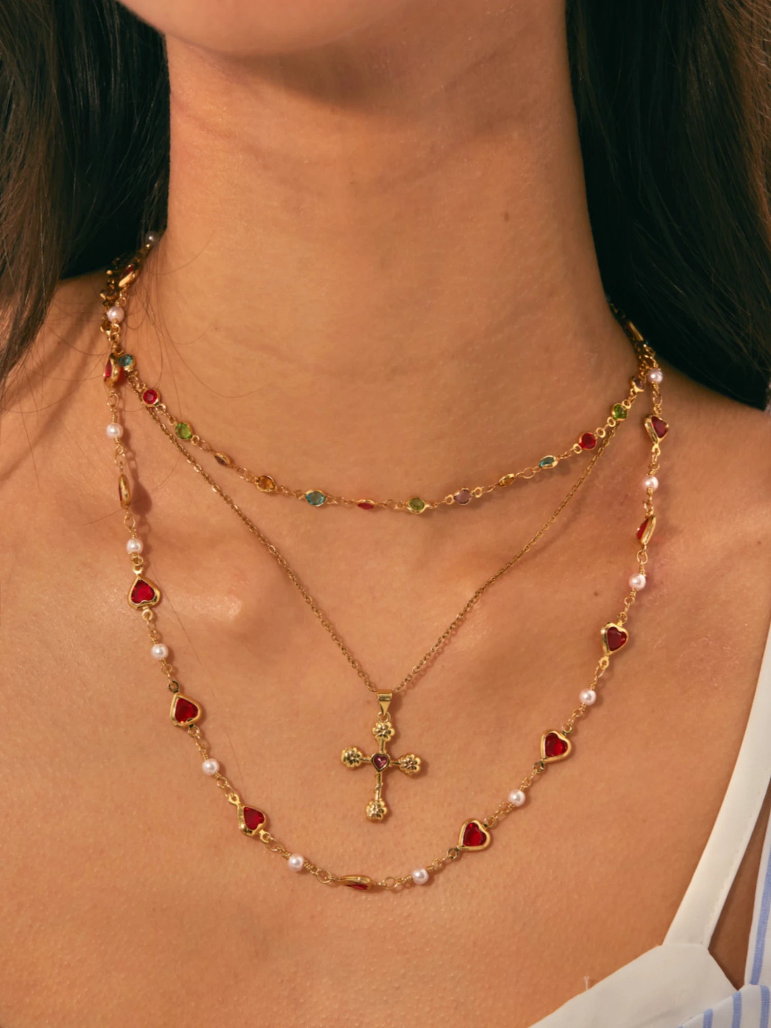 Margaret Red Hearts Pearl Necklace