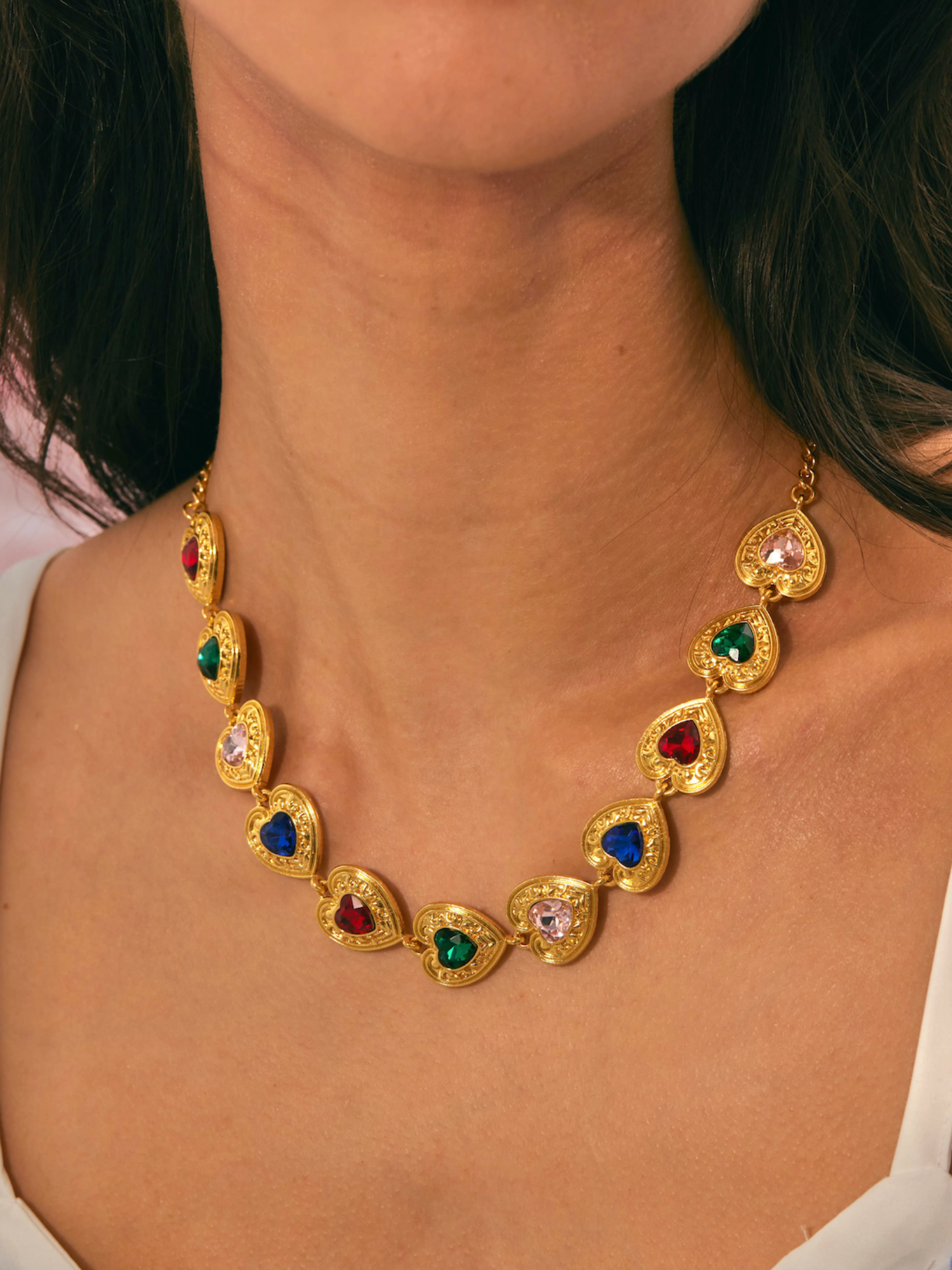 Basia Colorful Hearts Vintage Necklace