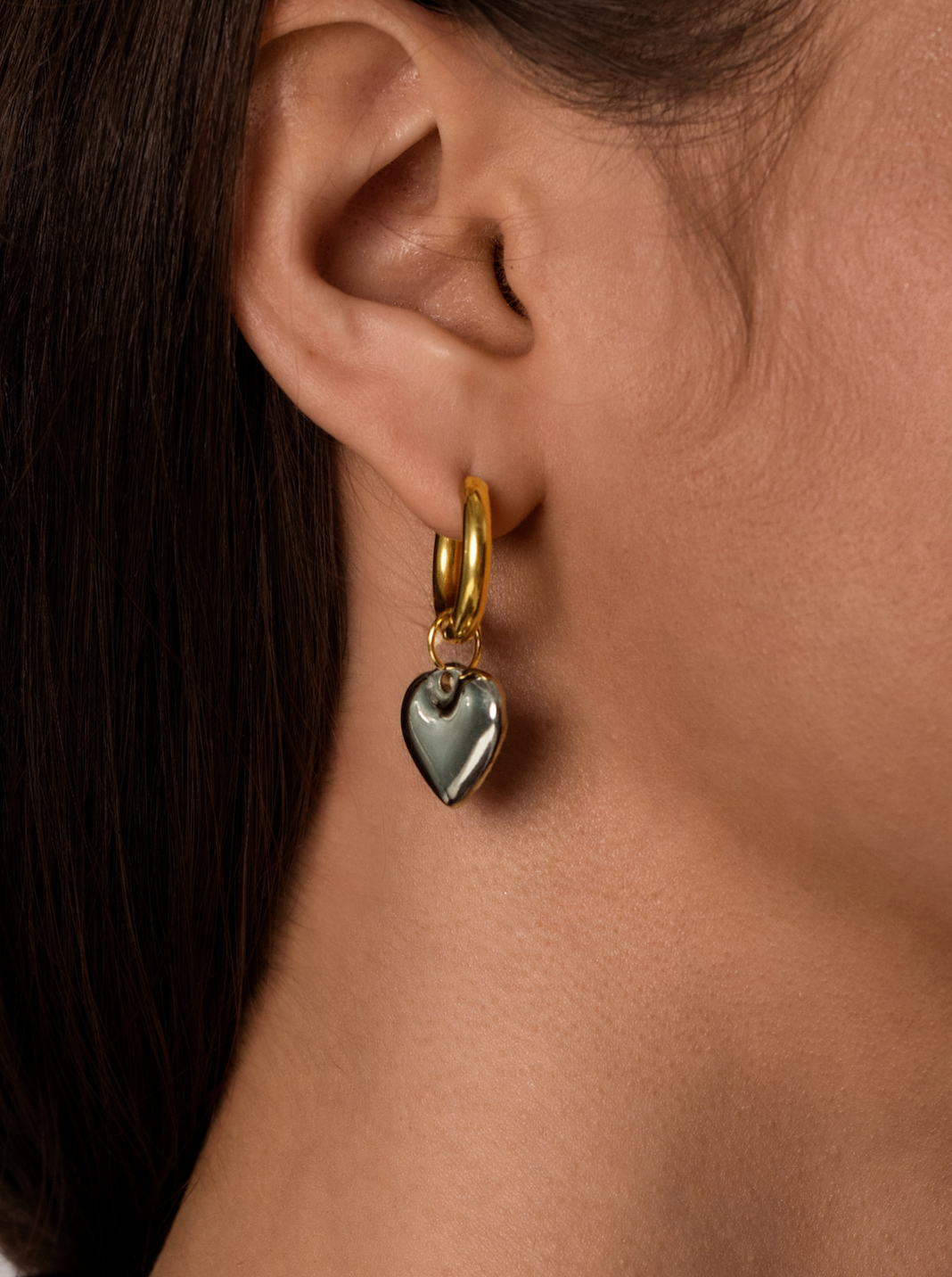 Mixed Metal Heart Hoop Earrings - Kuri Jewelry