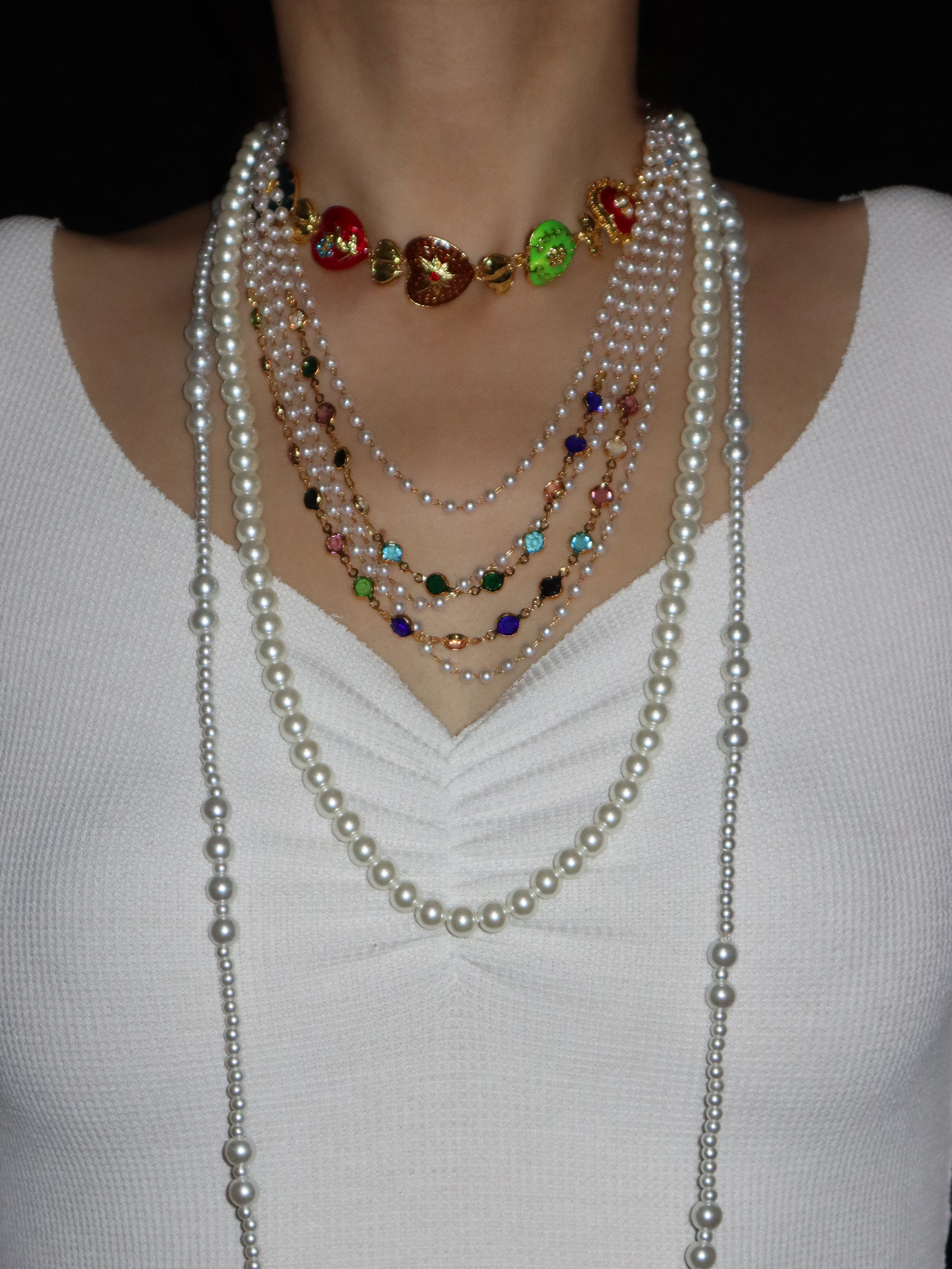 Jolie Colorful Layered Pearl Necklace