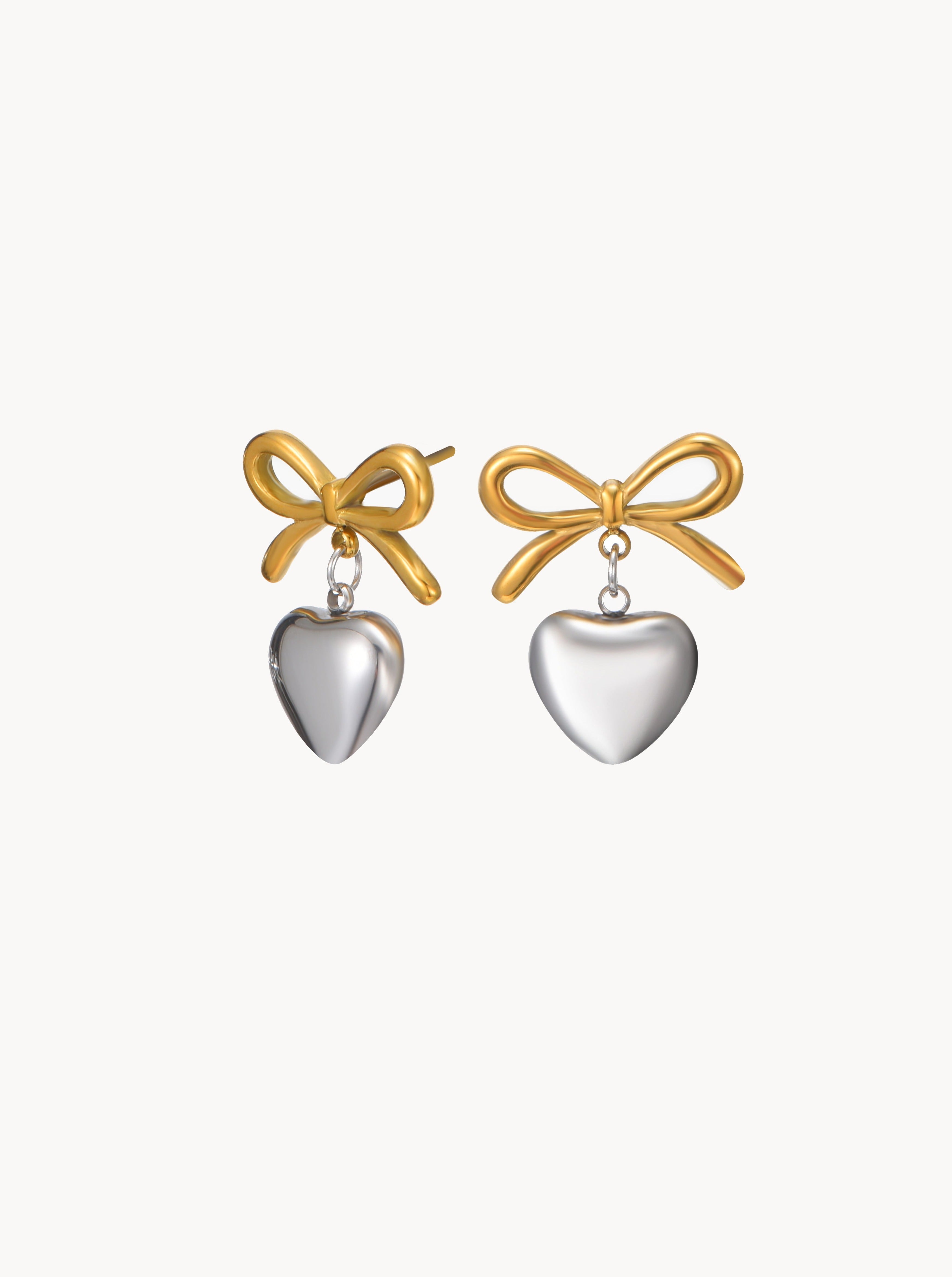 Gold Ribbon Heart Earrings