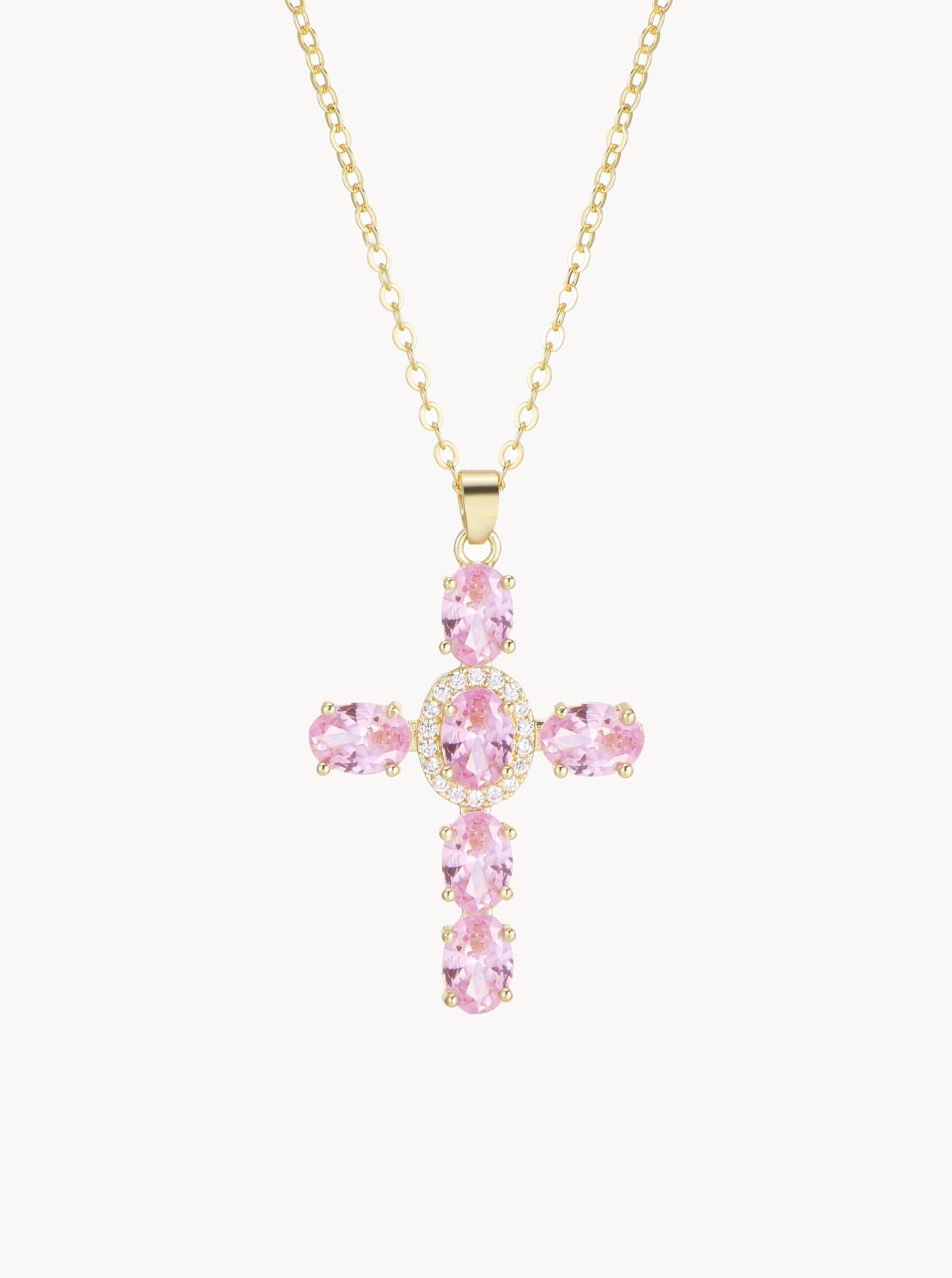 Elvira Pink Cross Necklace