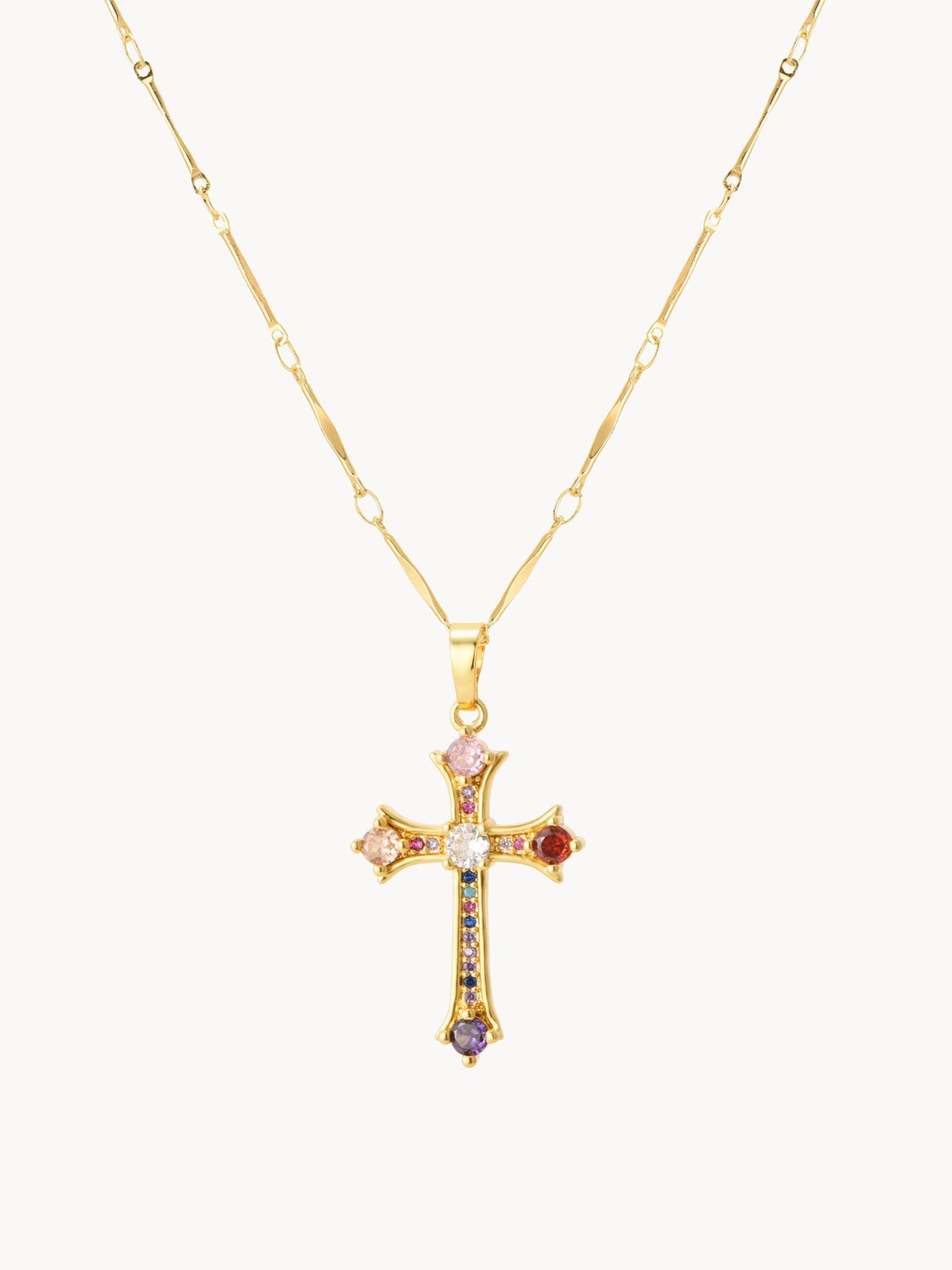 Natasha Colorful Cross Golden Necklace