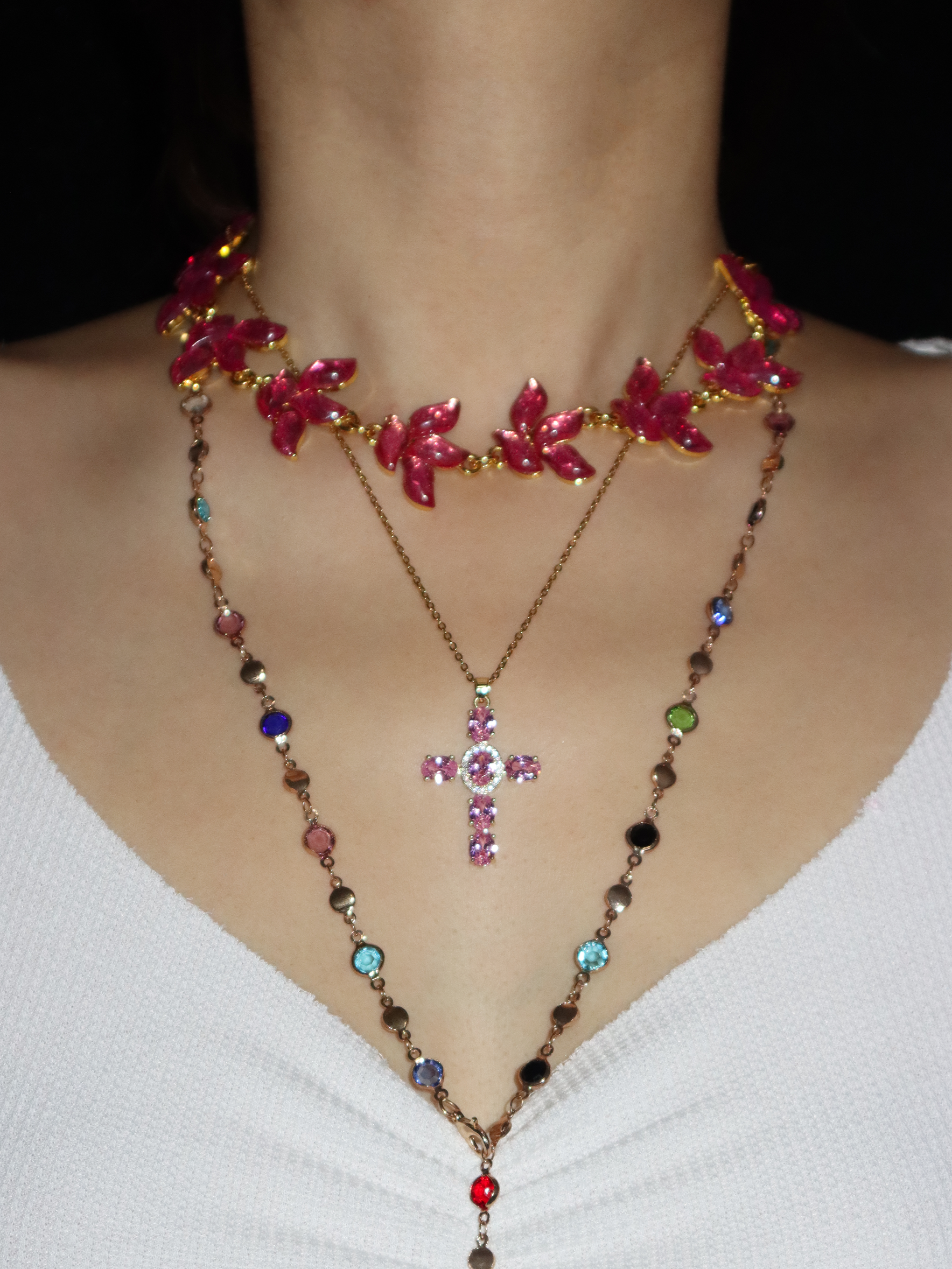 Elvira Pink Cross Necklace - Kuri Jewelry