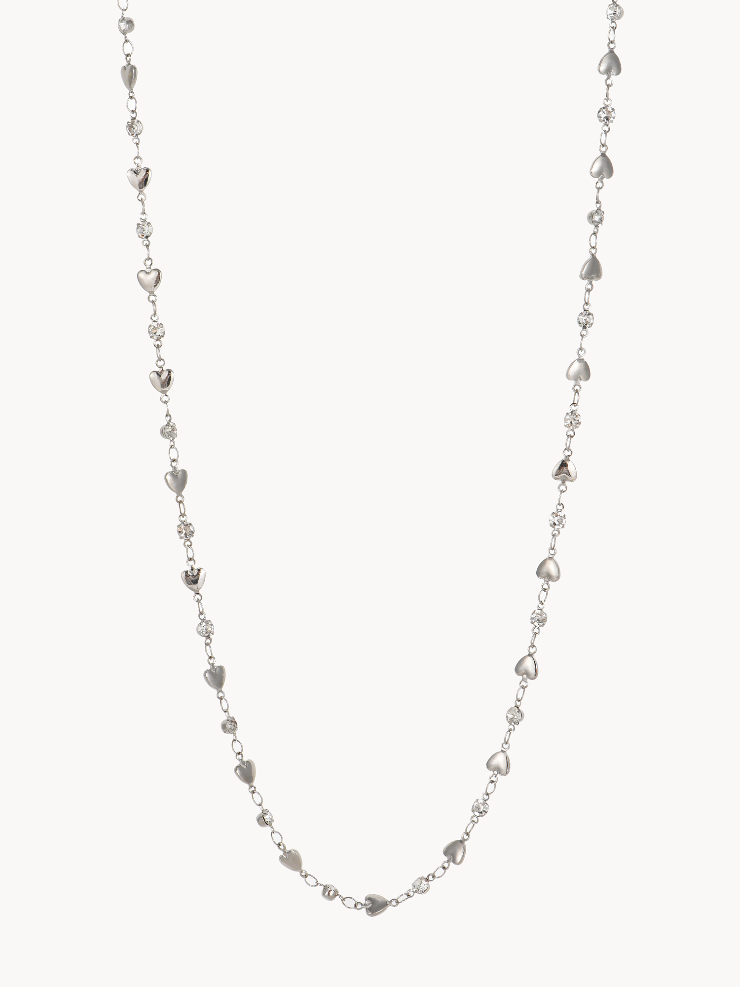 April Hearts Silver Lariat Necklace