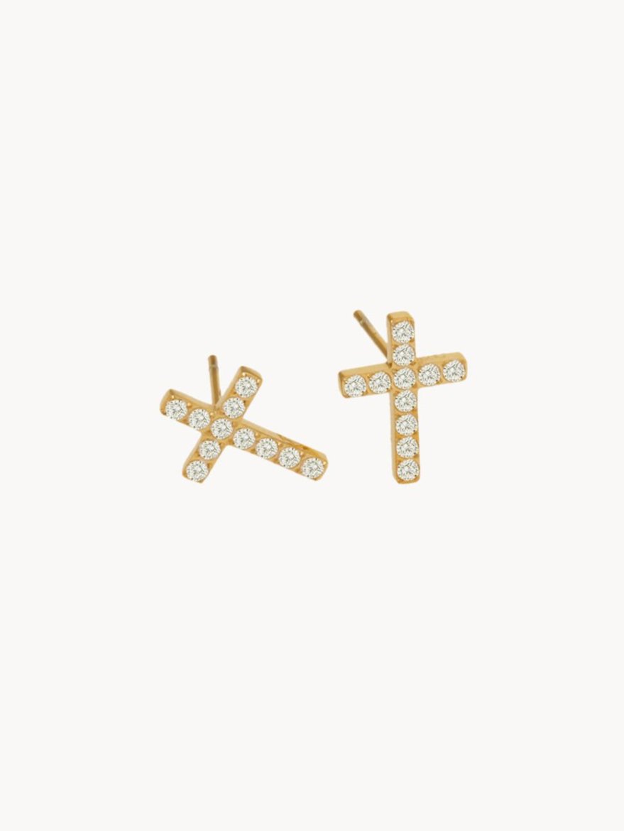 Glittering Golden Cross Earrings