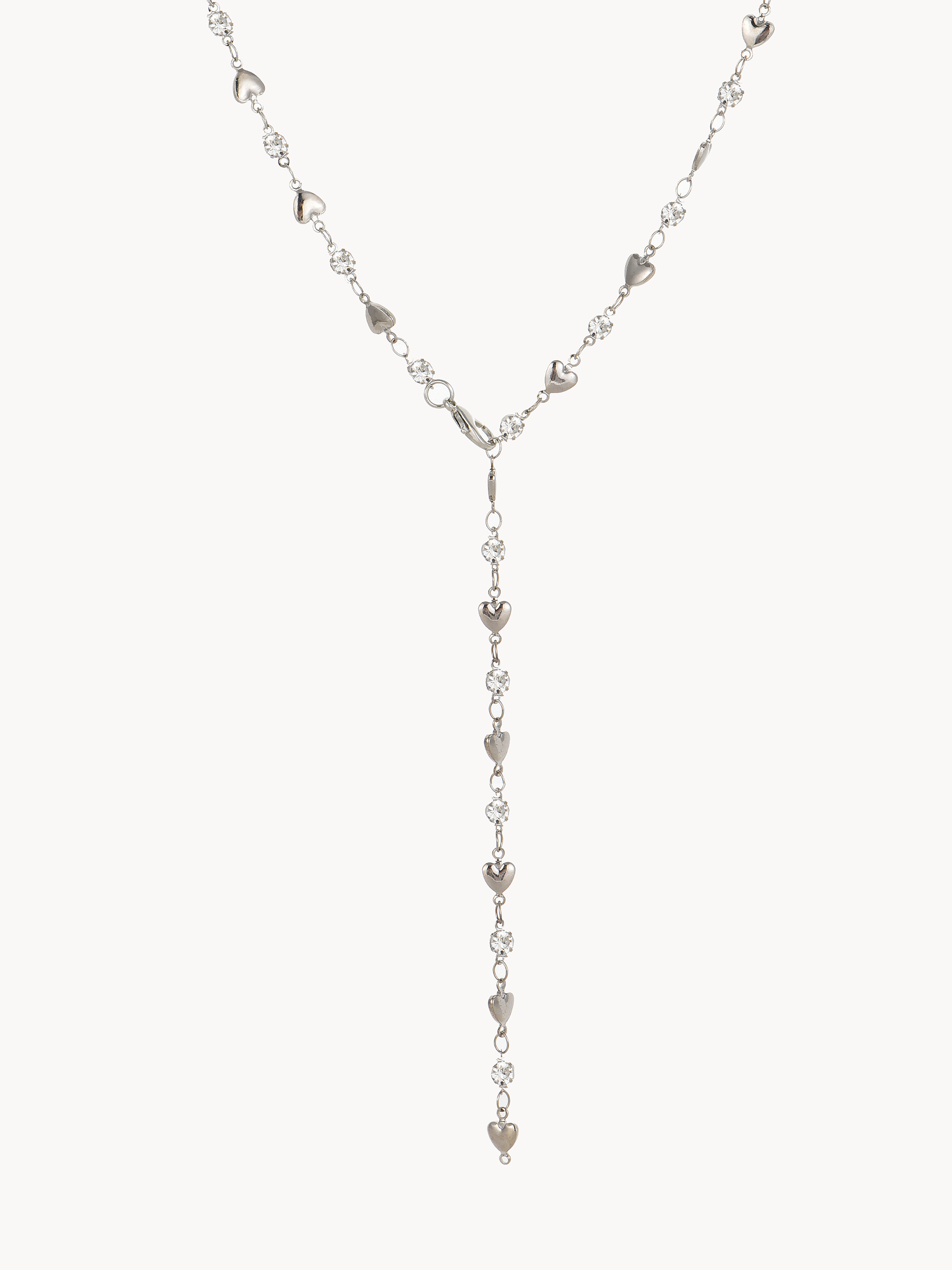 April Hearts Silver Lariat Necklace