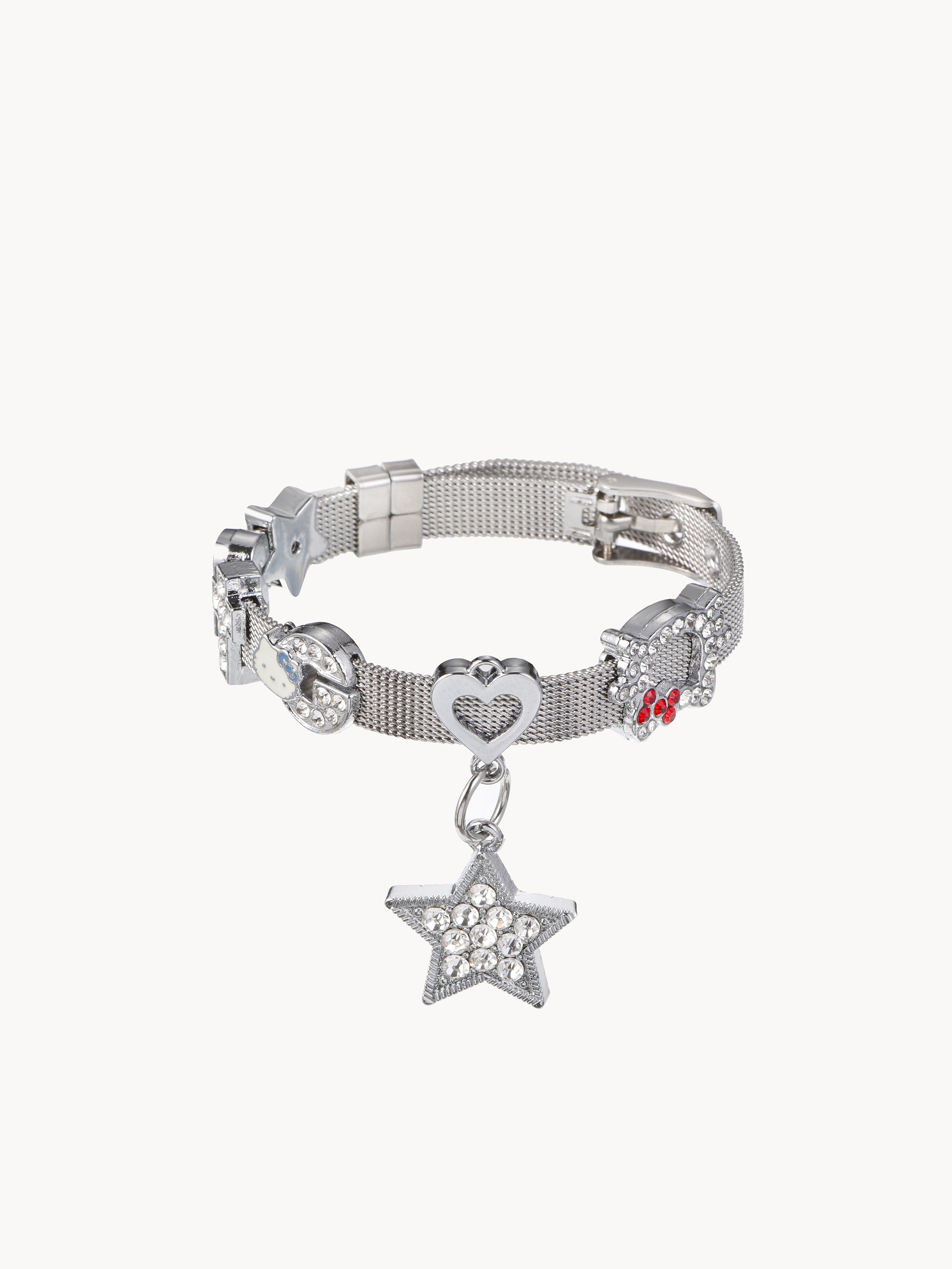 Alyssa Silver Y2K Kitty & Star Bracelet