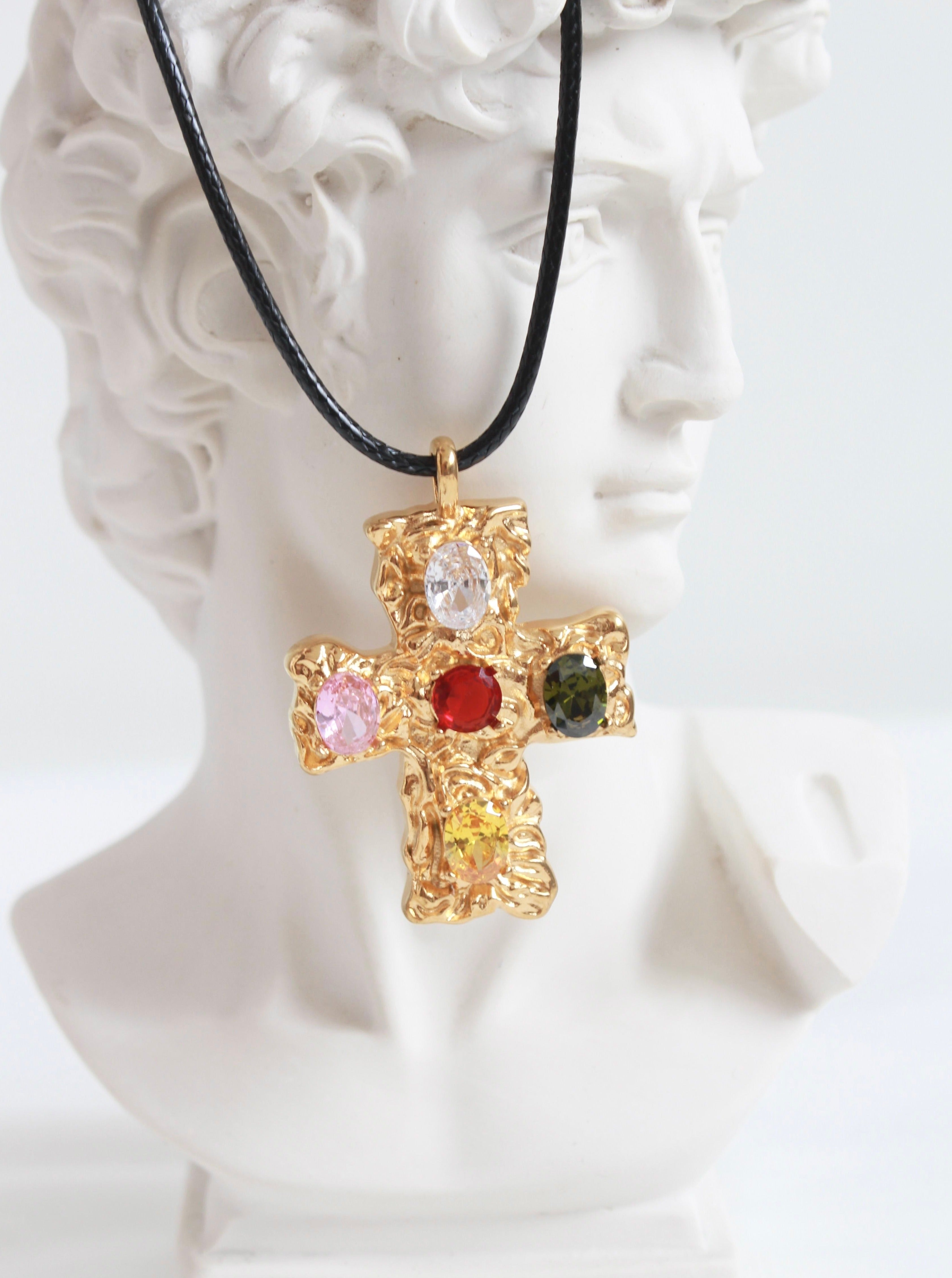 Fiona Colored Stone Cross Necklace