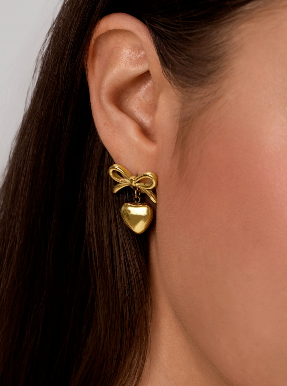 Gold Ribbon Heart Earrings