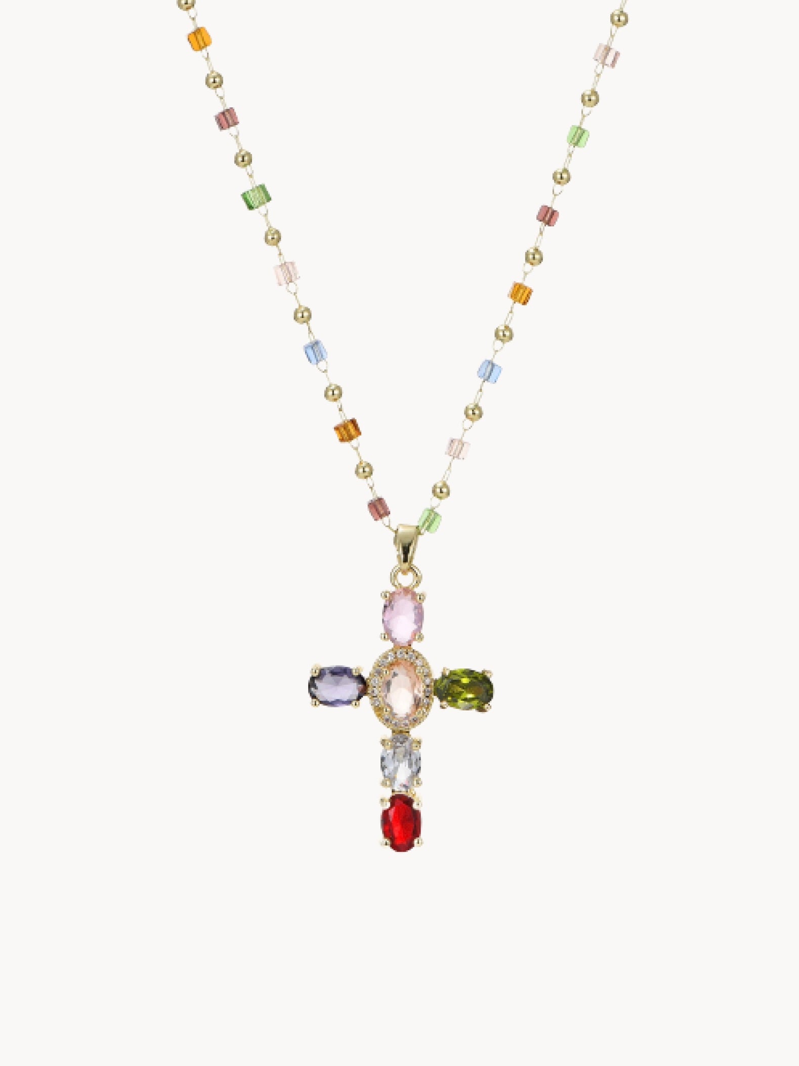 Mamie Colorful Cross Beaded Necklace