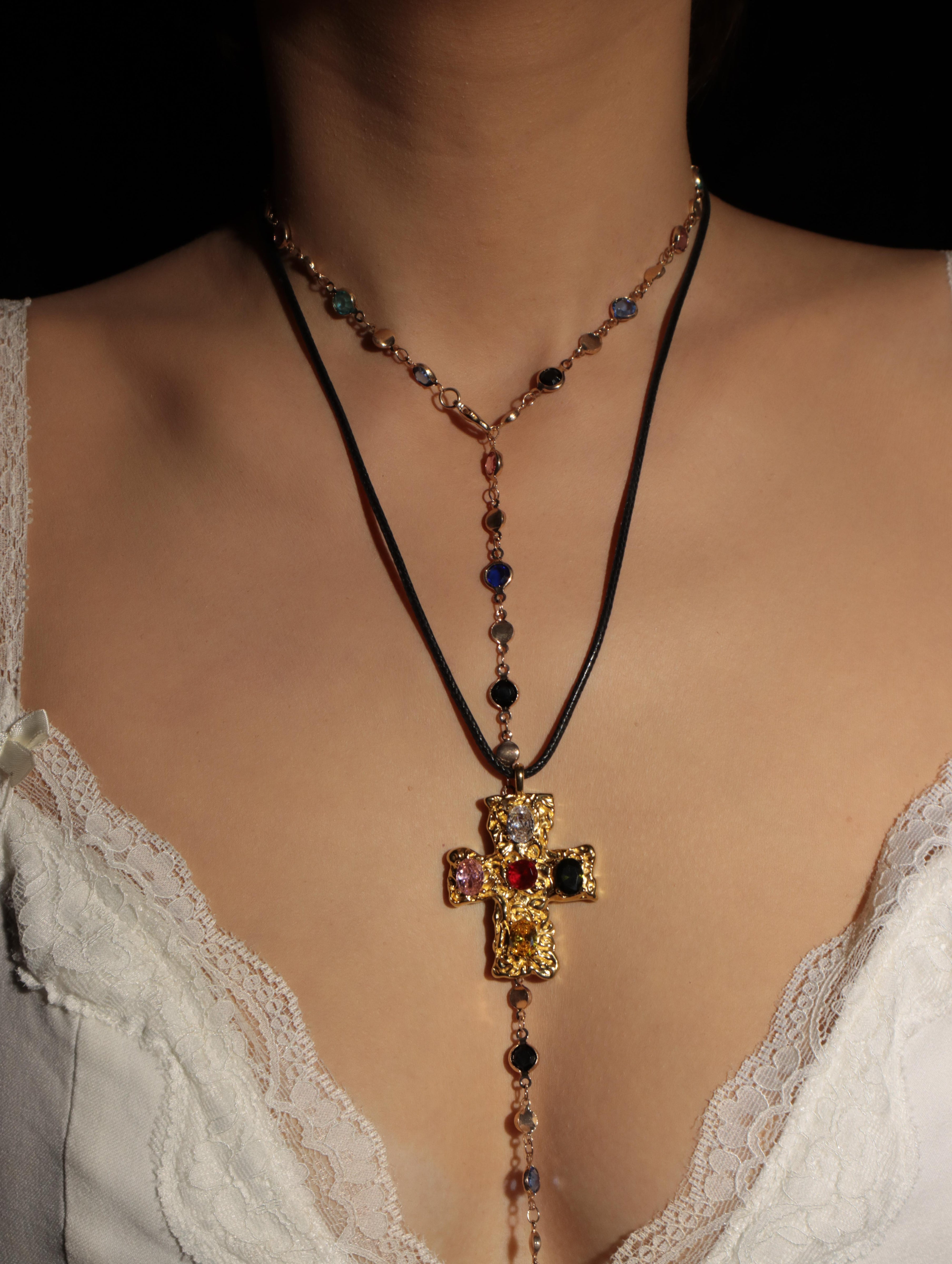 Fiona Colored Stone Cross Necklace