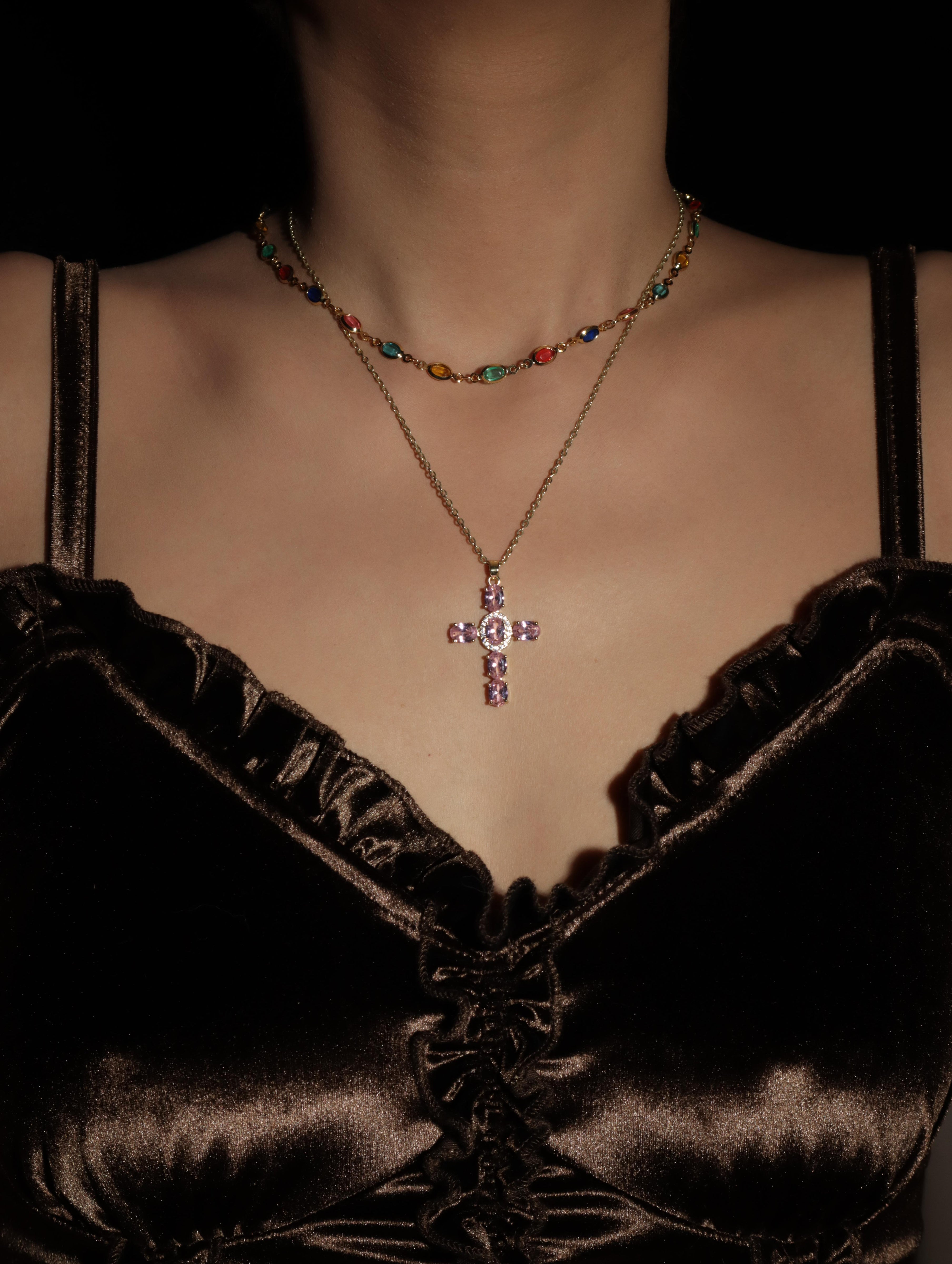 Elvira Pink Cross Necklace