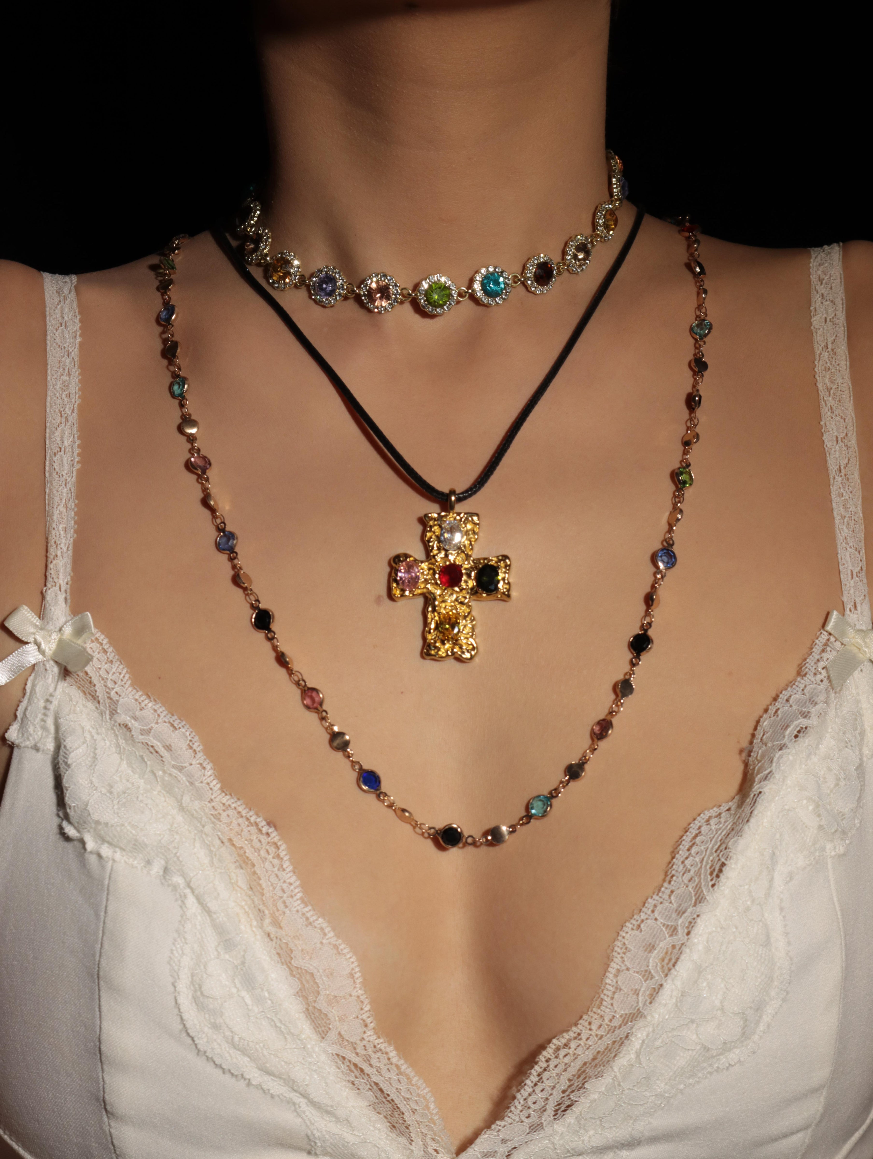 Fiona Colored Stone Cross Necklace