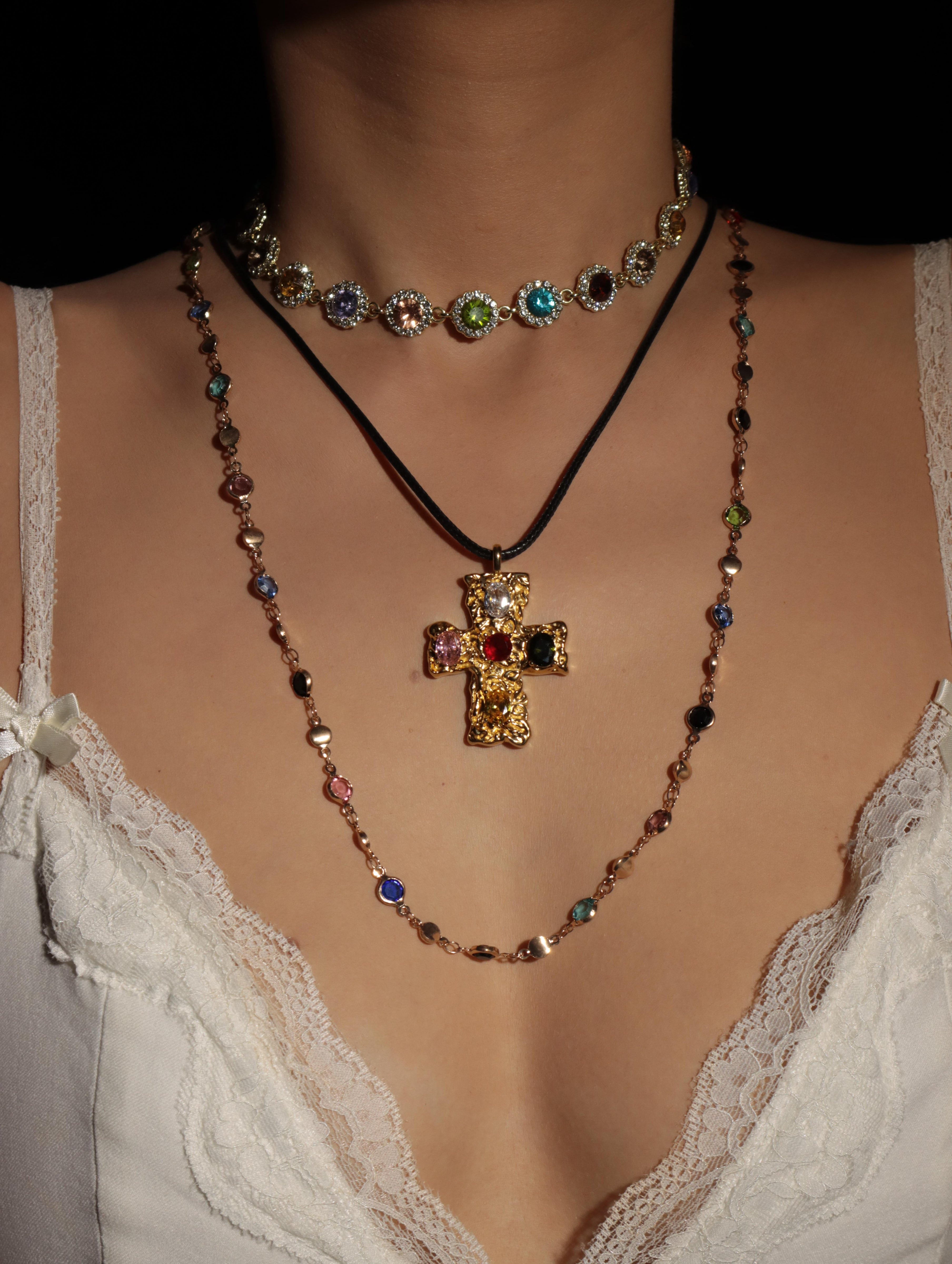 Fiona Colored Stone Cross Necklace