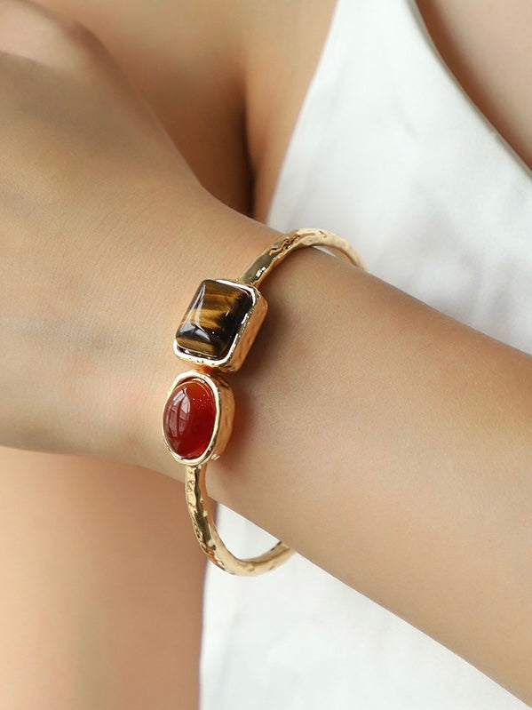 Carnelian & Tiger's Eye Golden Bracelet