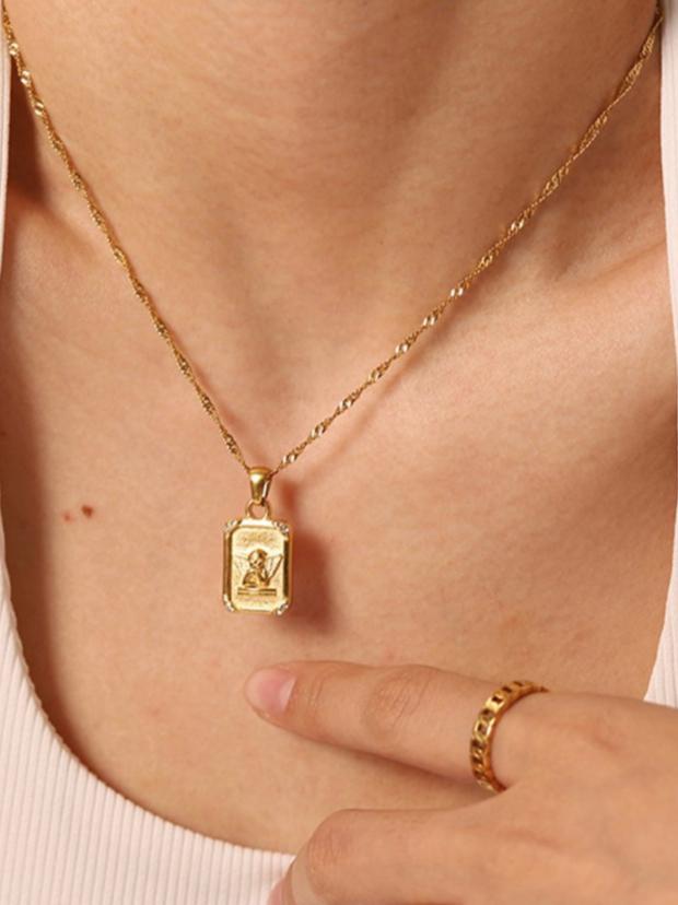 Square Embossed Angel Necklace