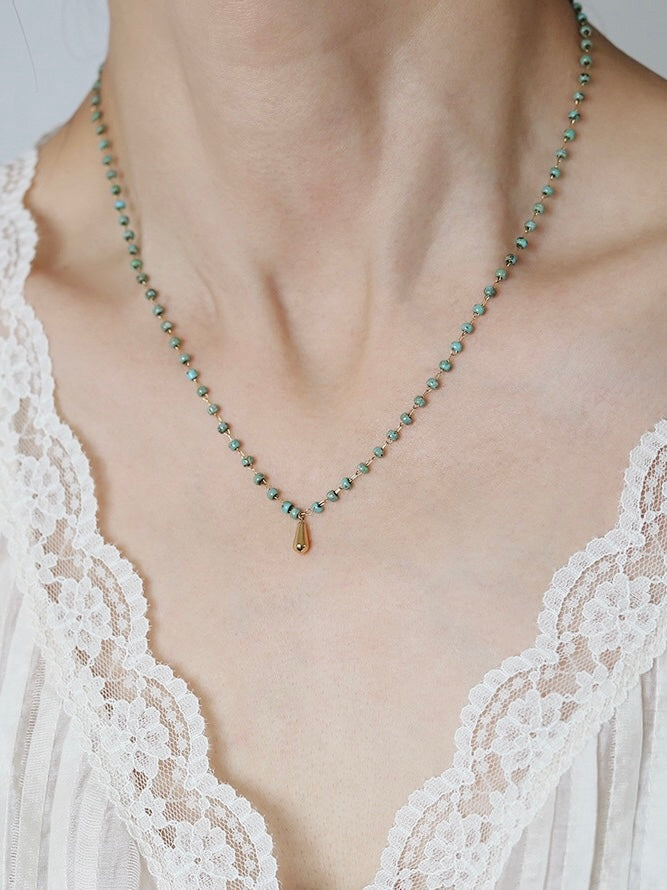 Vintage Green Beaded Waterdrop Necklace