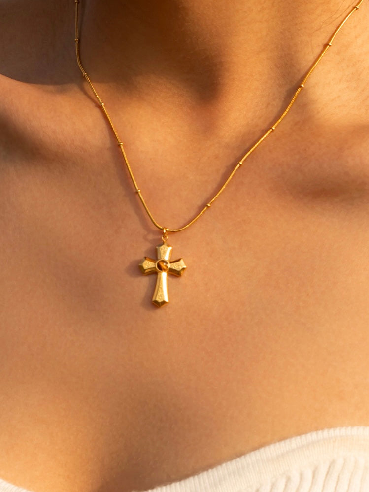 Joanna Tiger's Eye Golden Cross Necklace - Kuri Jewelry