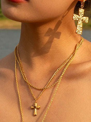 Joanna Tiger's Eye Layered Cross Necklace