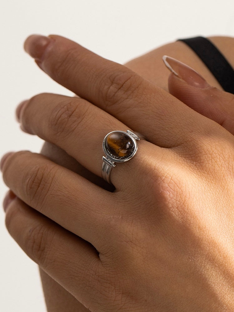 Jodie Tiger's Eye Silver Ring - Kuri Jewelry