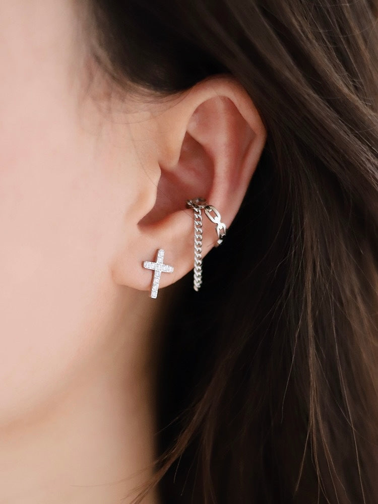 Glittering Silver Cross Earrings