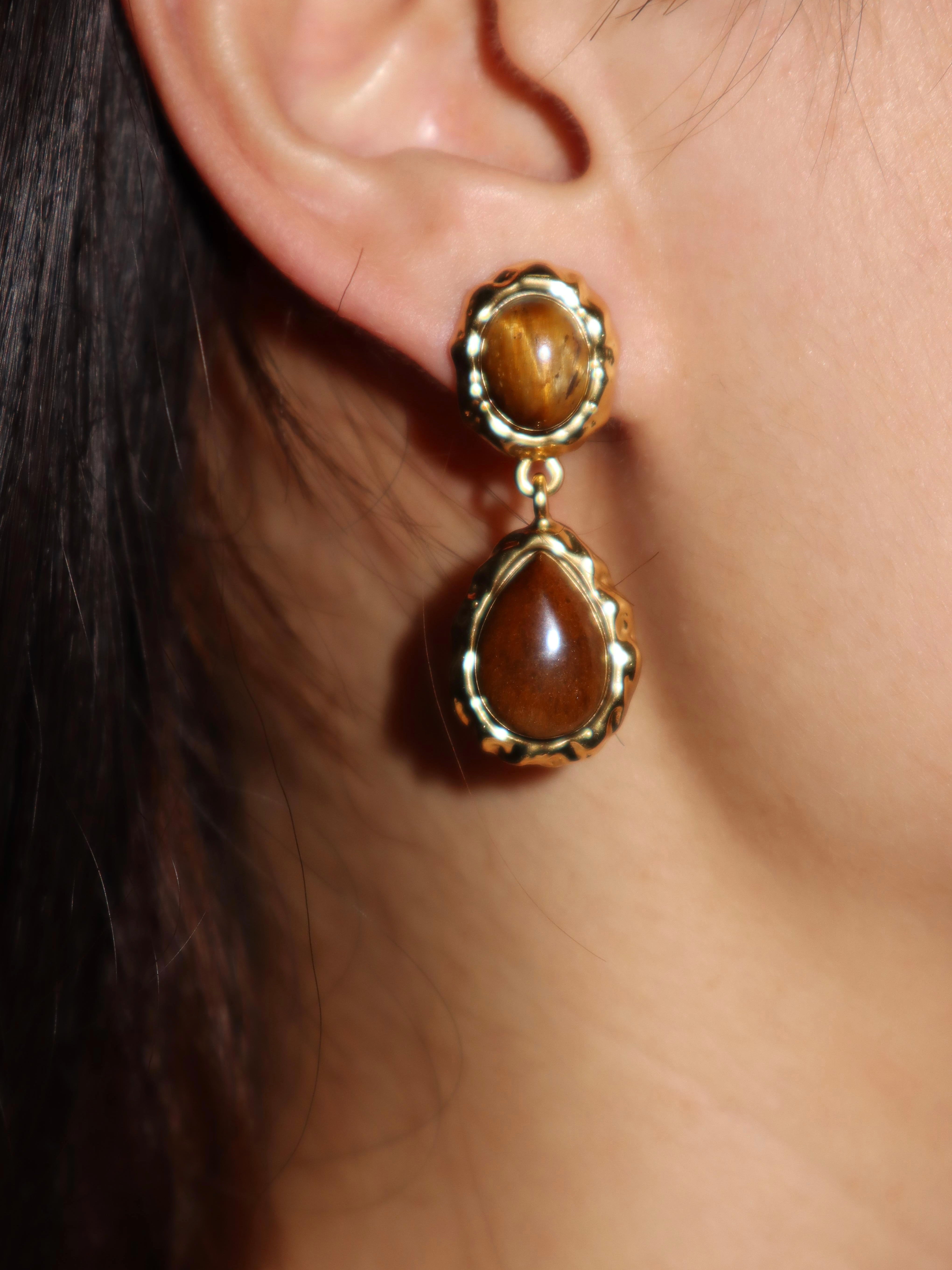 Tiger's Eye Golden Drop Earrings