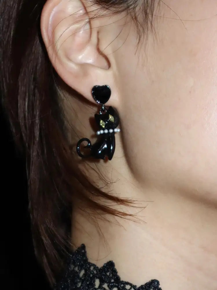 Goth Black Cat Earrings