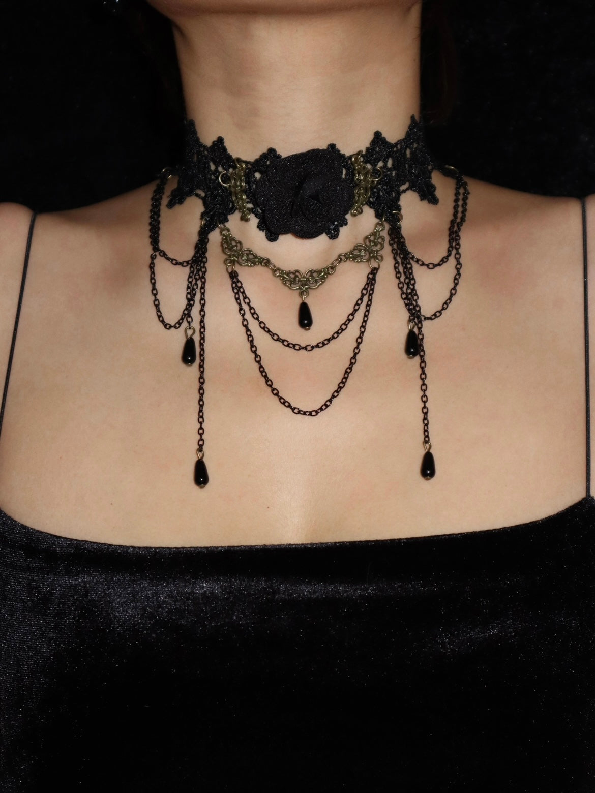 Goth Black Rose Choker Necklace