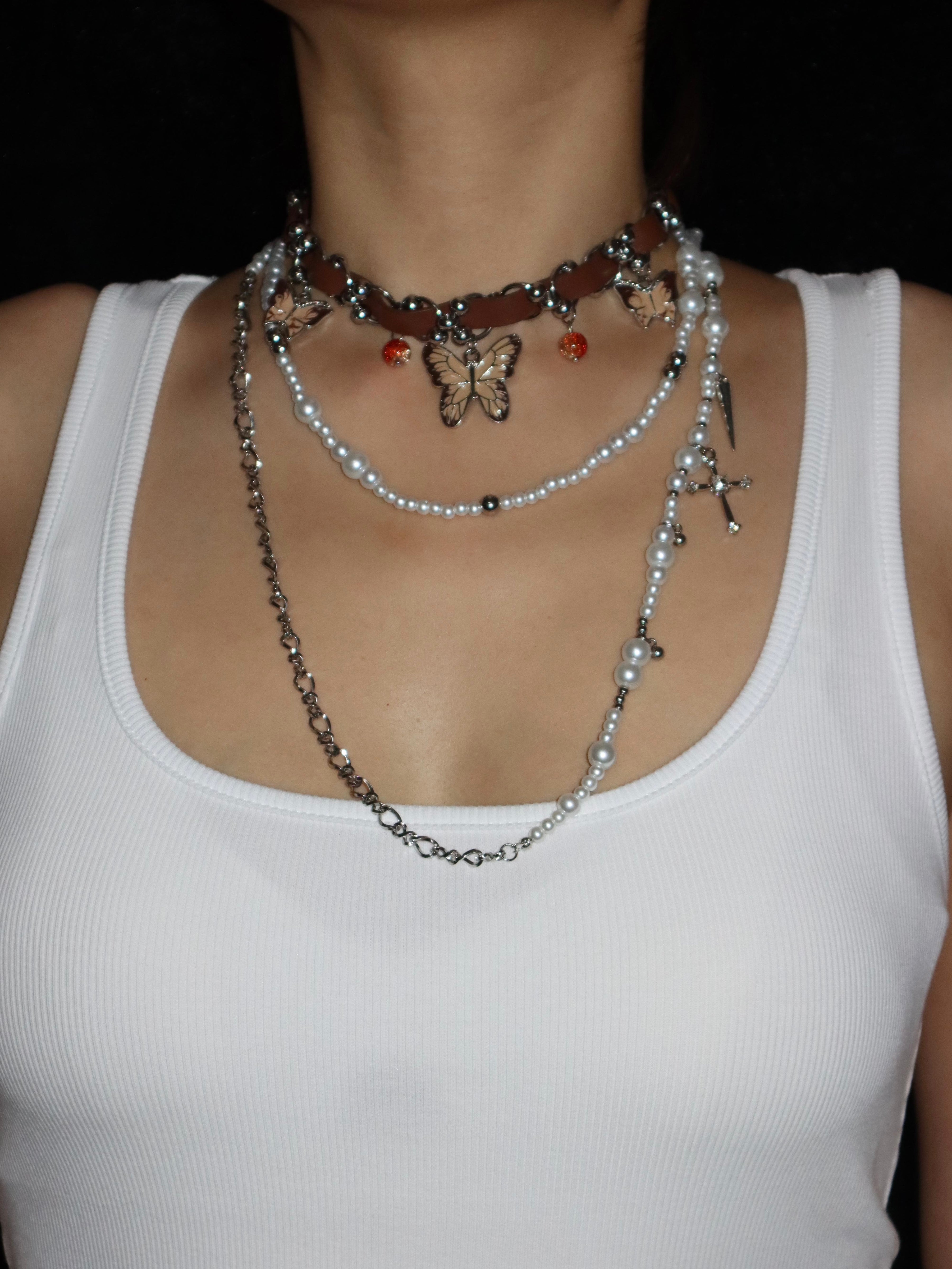 Lee Cross Pearl Long Chain Necklace