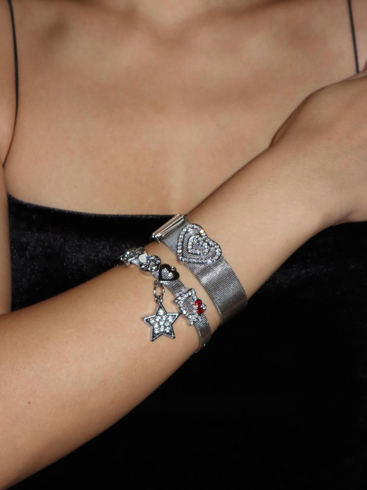 Alyssa Silver Y2K Kitty & Star Bracelet