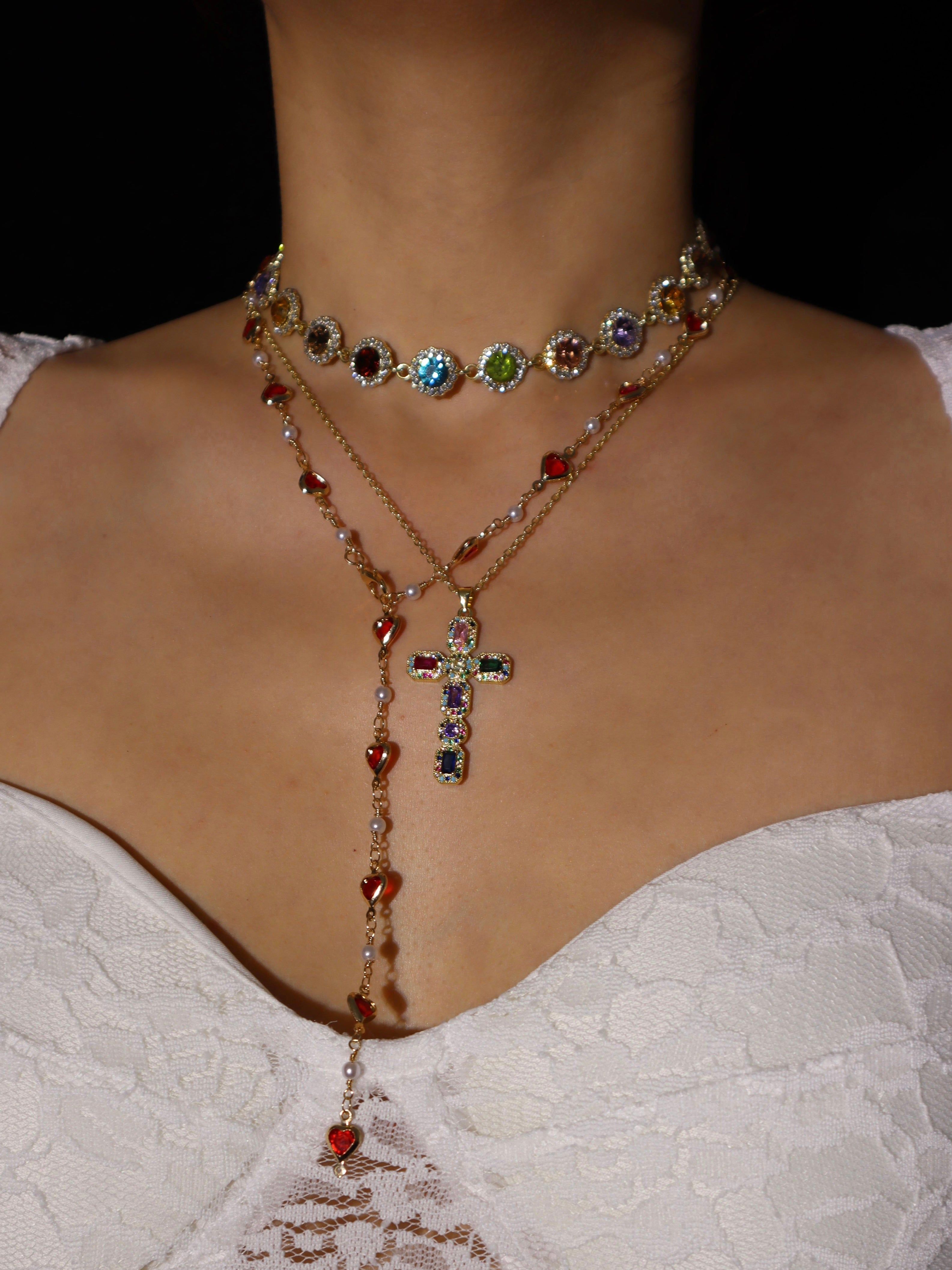 Coral Colorful Cross Necklace