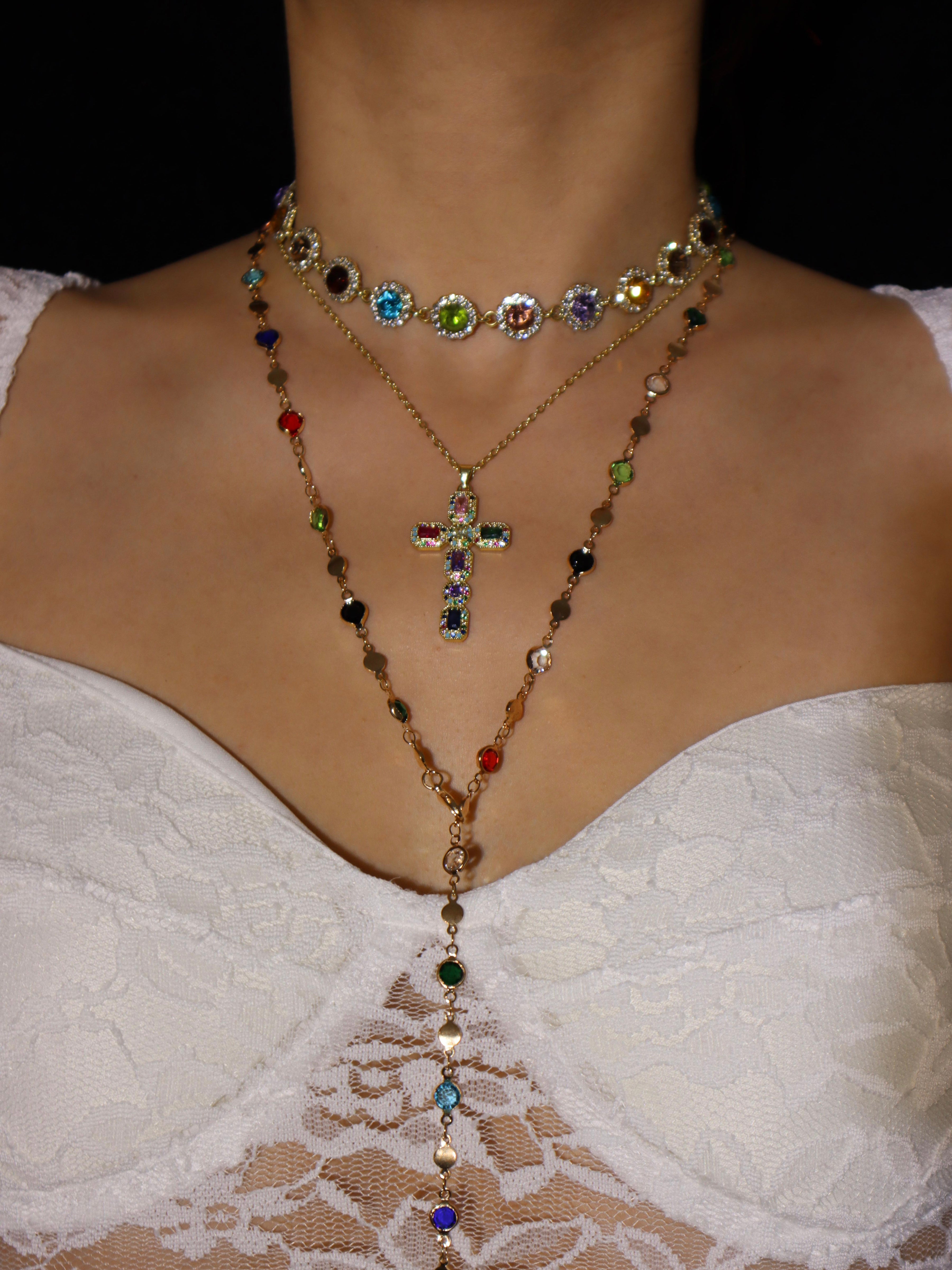 Coral Colorful Cross Necklace