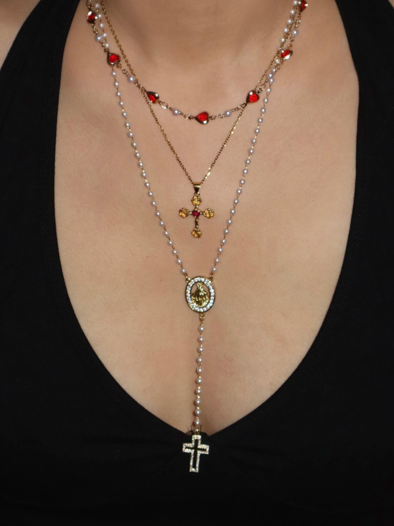 Grace Pearl Cross Lariat Necklace - Kuri Jewelry