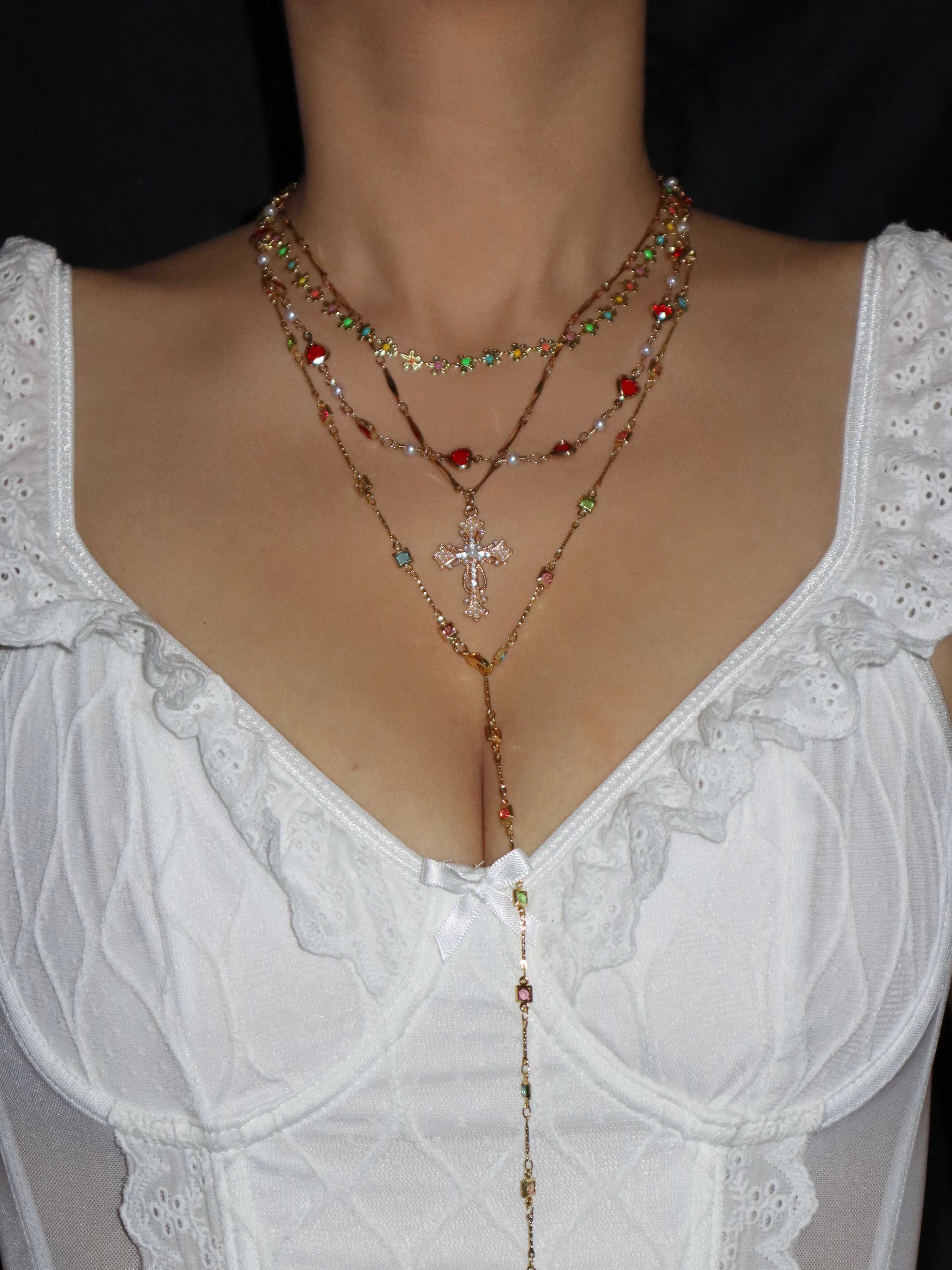 Margaret Red Hearts Pearl Neckalce