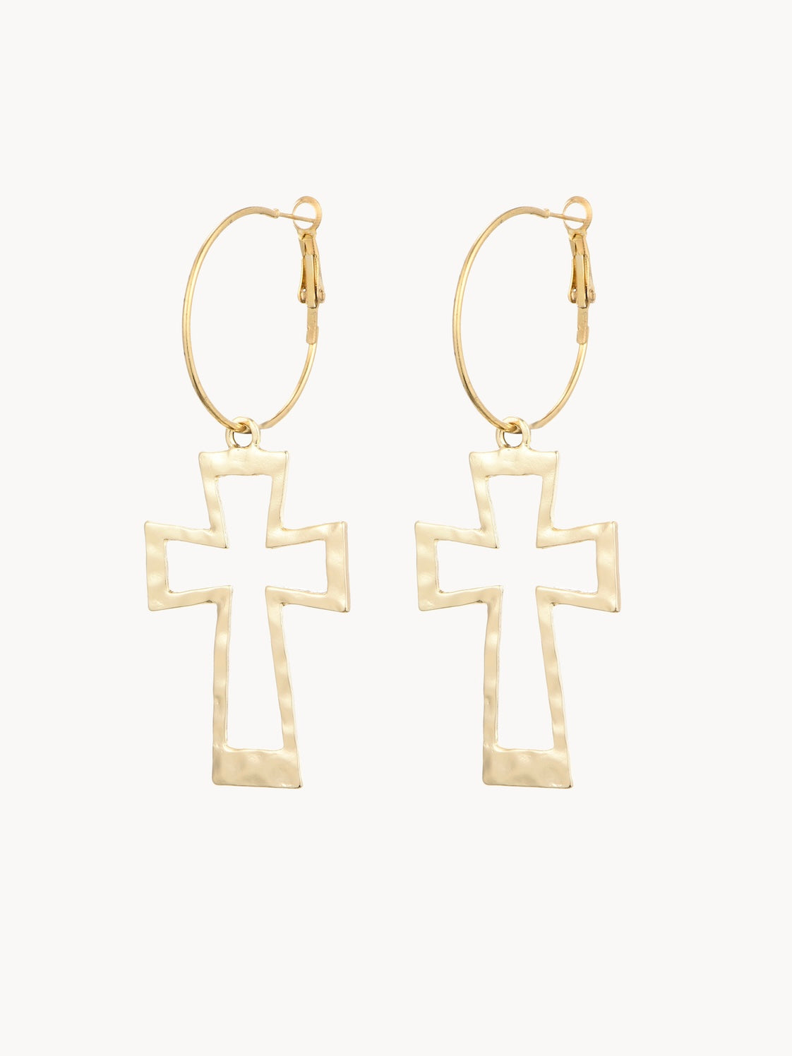 Hollow Golden Cross Hoop Earrings