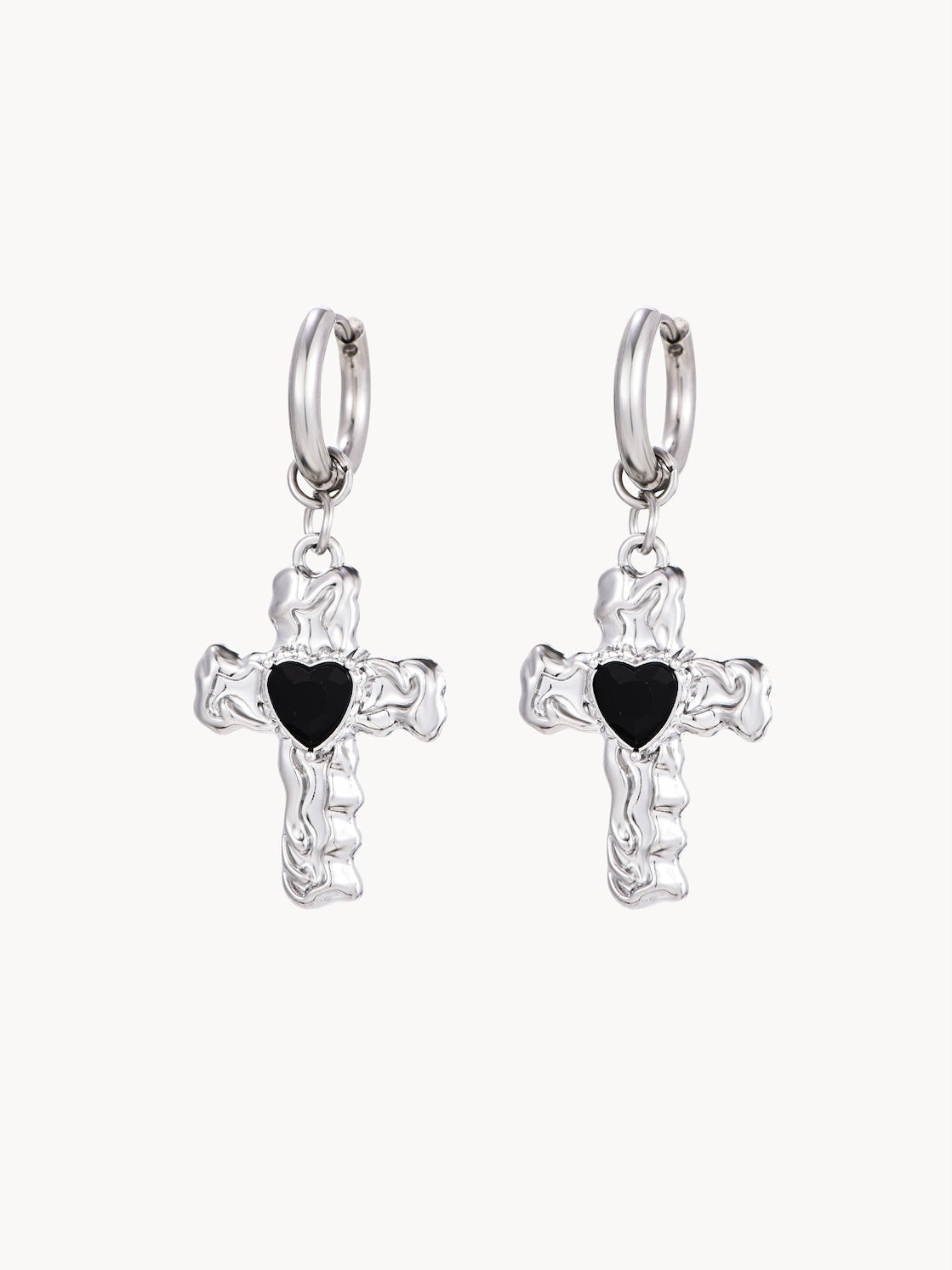 Goth Black Heart Silver Earrings