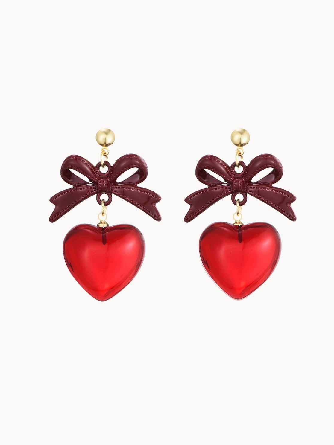 Adela Red Ribbon & Heart Earrings I