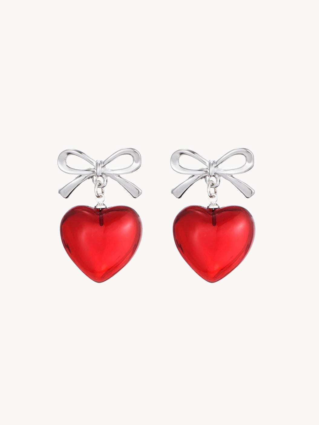 Adela Red Ribbon & Heart Earrings II