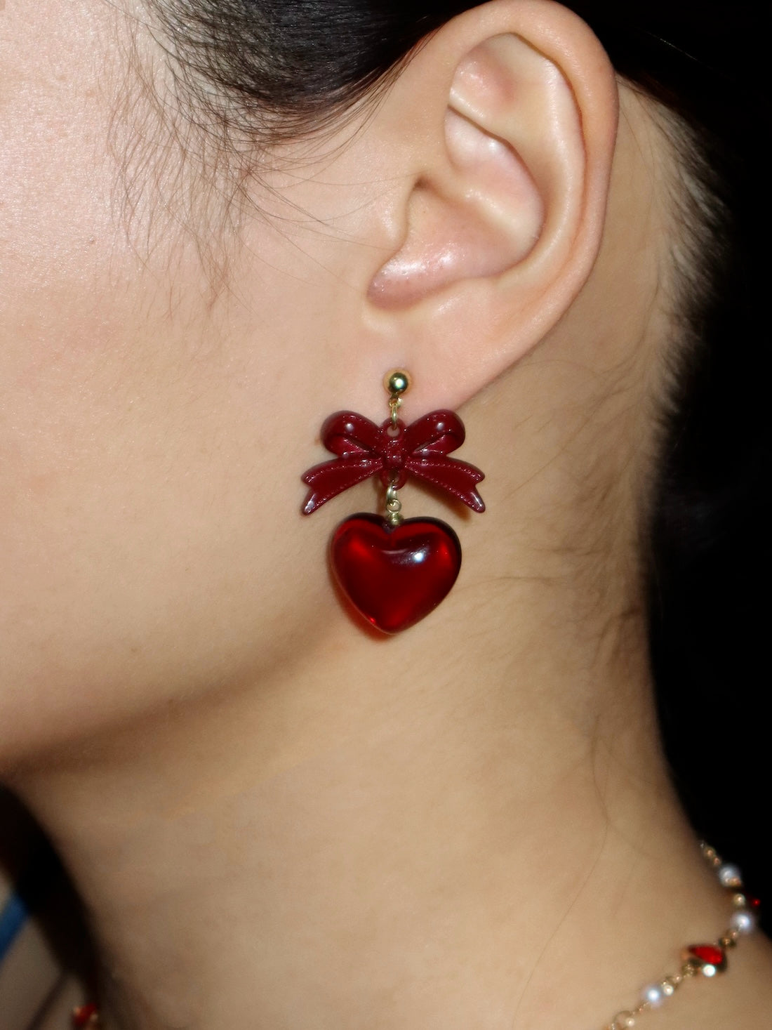 Adela Red Ribbon & Heart Earrings I