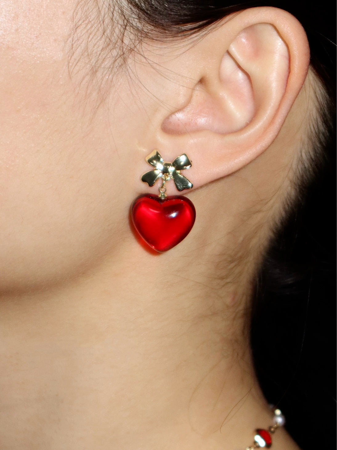 Adela Red Ribbon & Heart Earrings IV