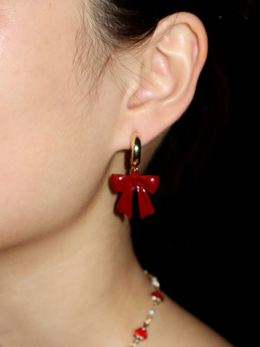 Adele Red Ribbon Golden Earrings