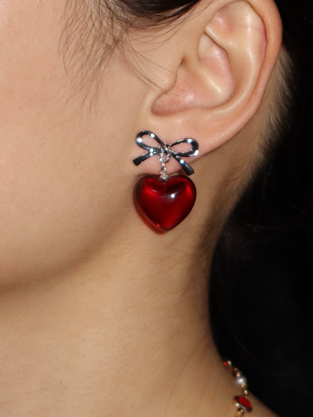 Adela Red Ribbon & Heart Earrings II