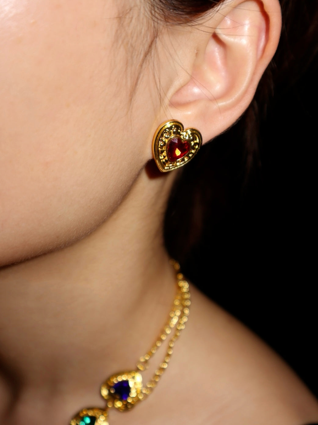 Basia Red Heart Vintage Earrings