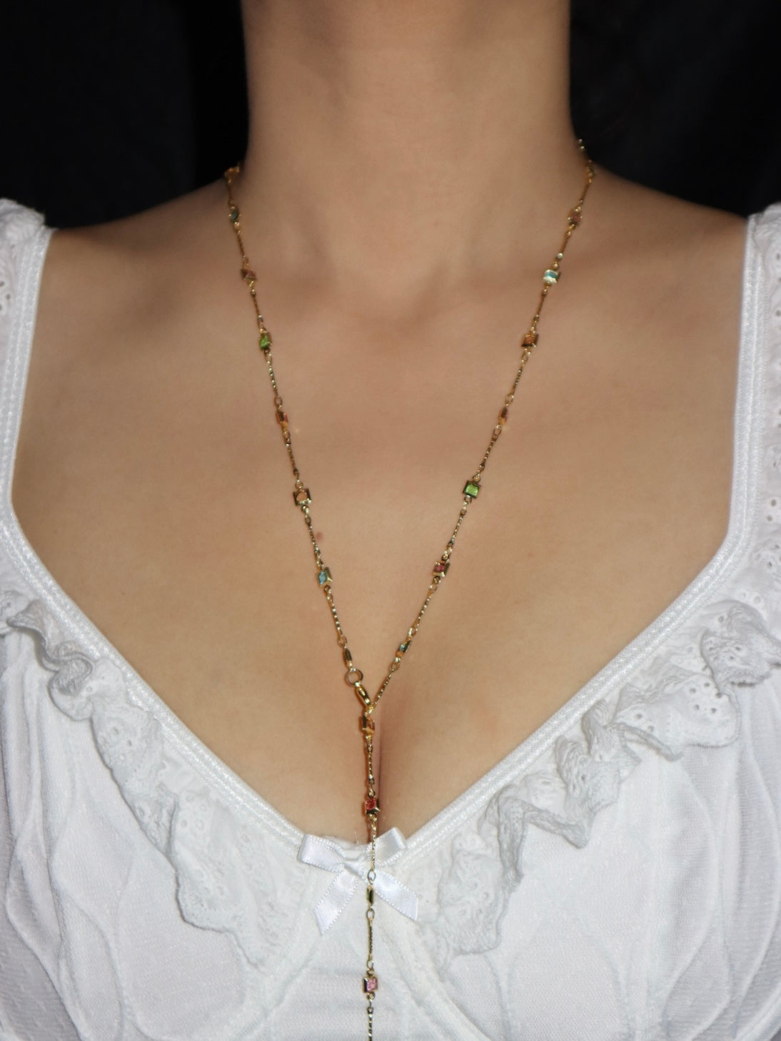 Gabrielle Colorful Square Lariat Necklace