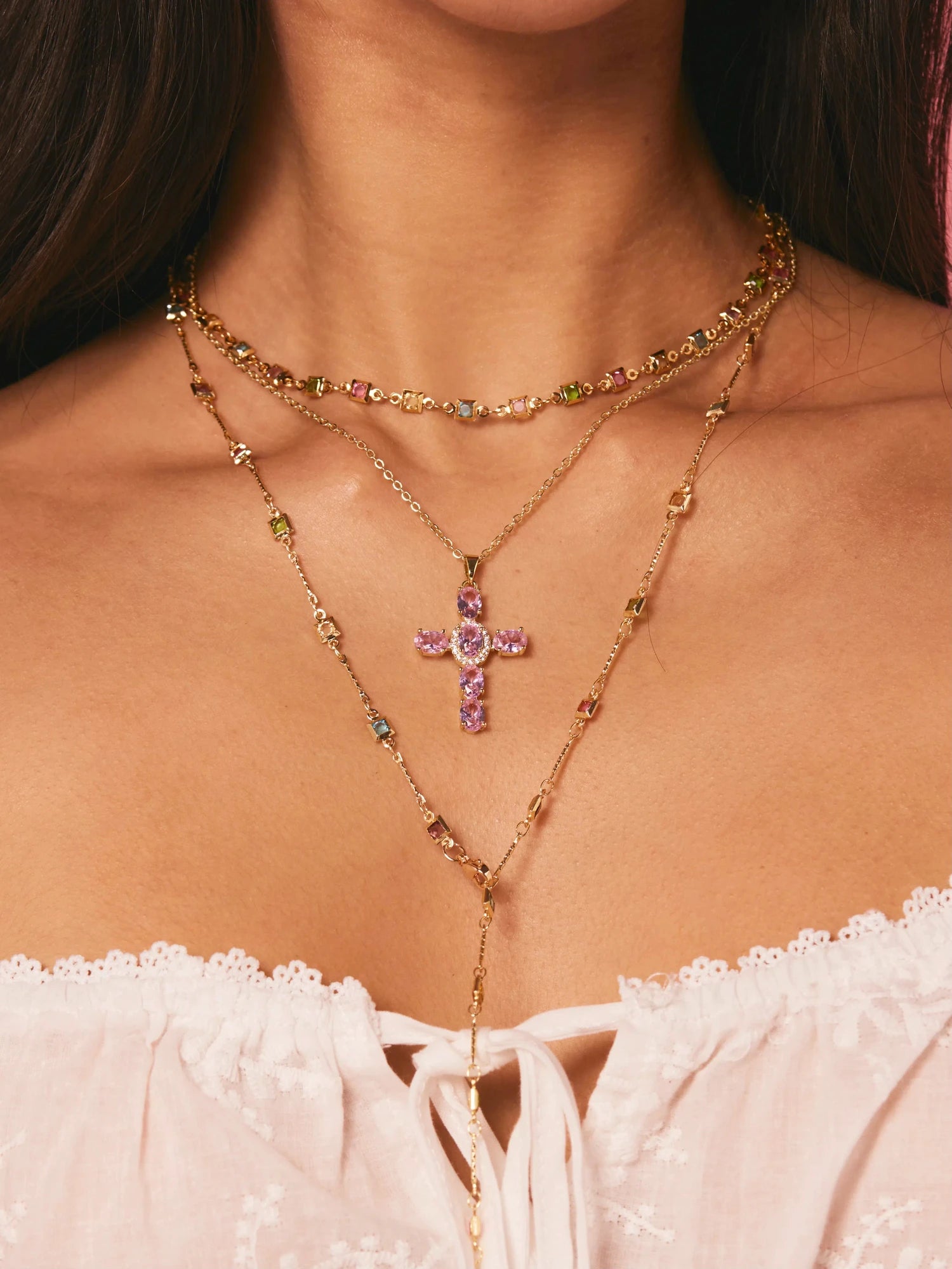Elvira Pink Cross Necklace