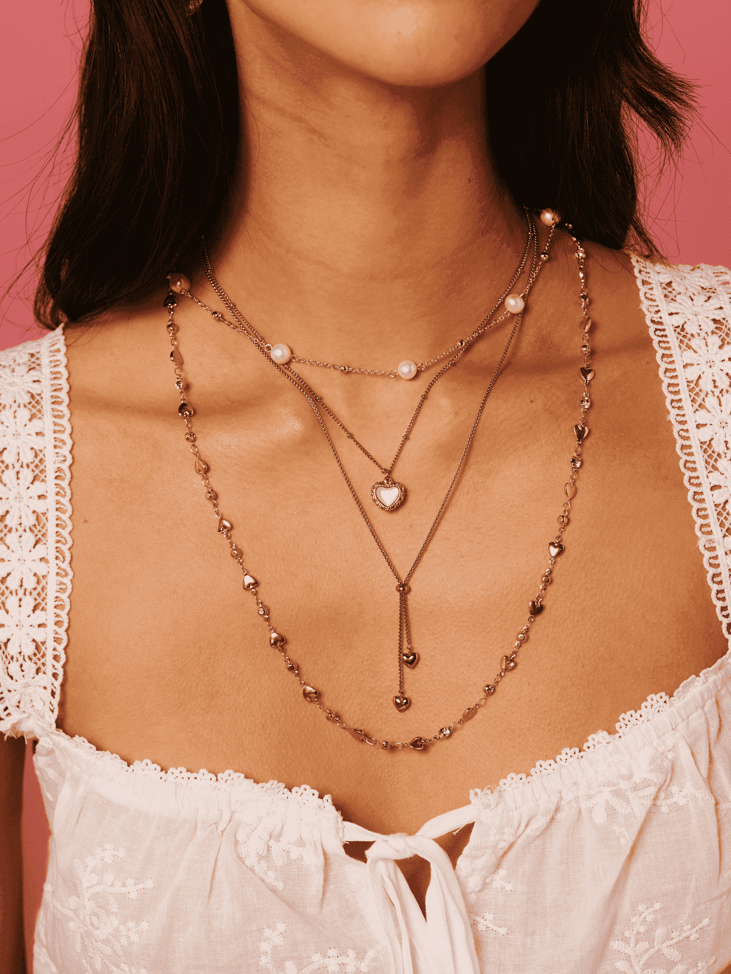 April Hearts Golden Lariat Necklace