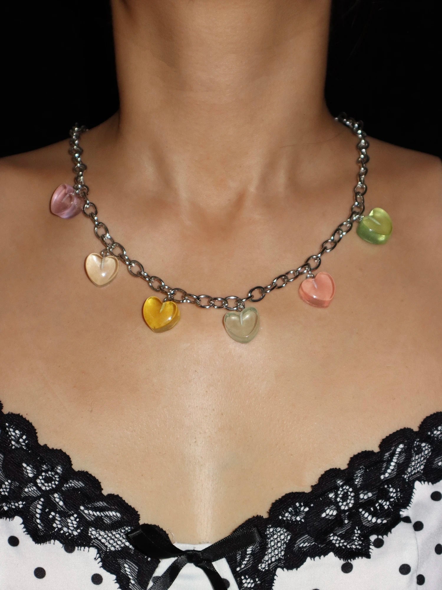 Isla Colorful Hearts Silver Necklace